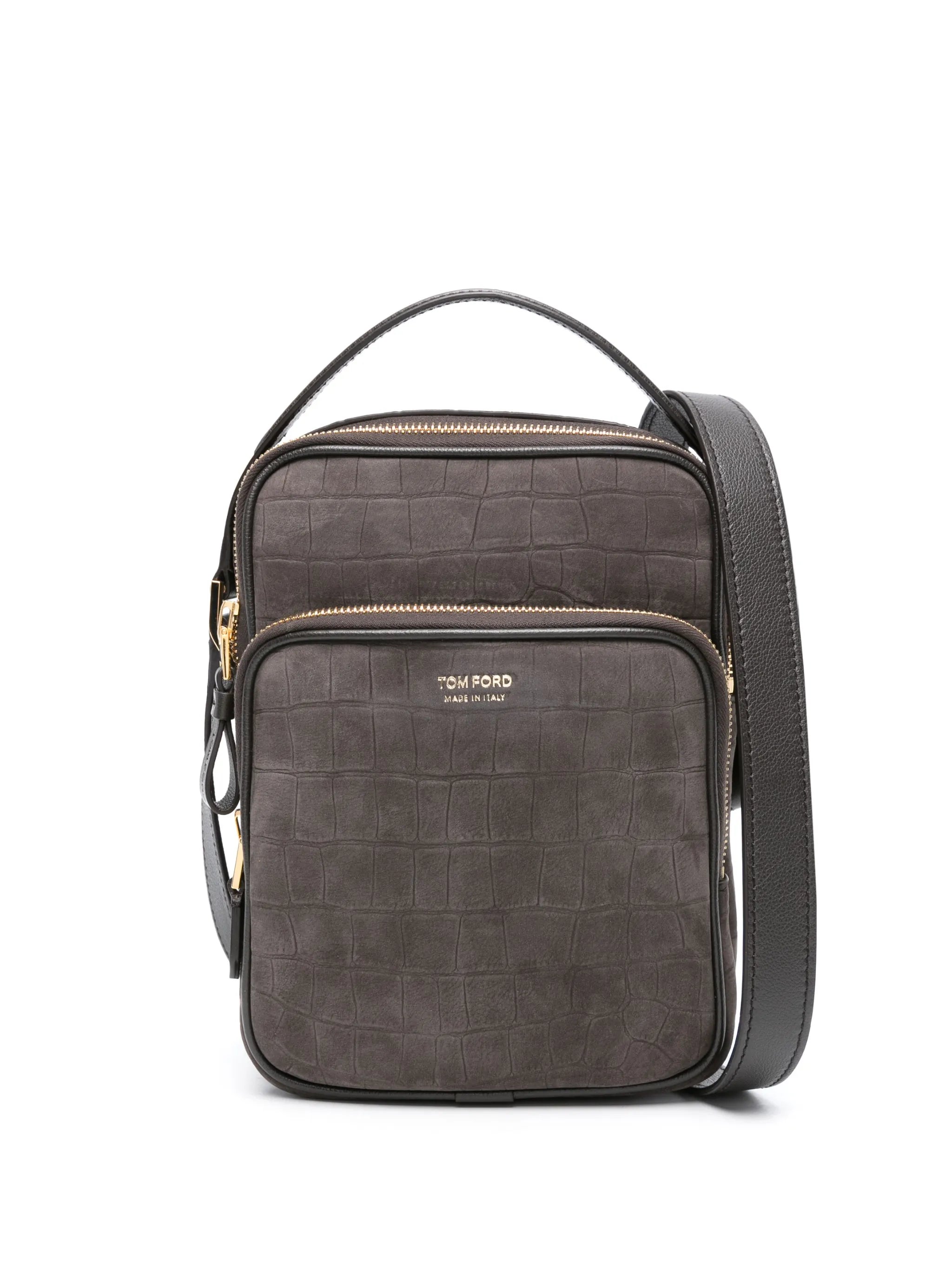 embossed-crocodile nubuck crossbody bag