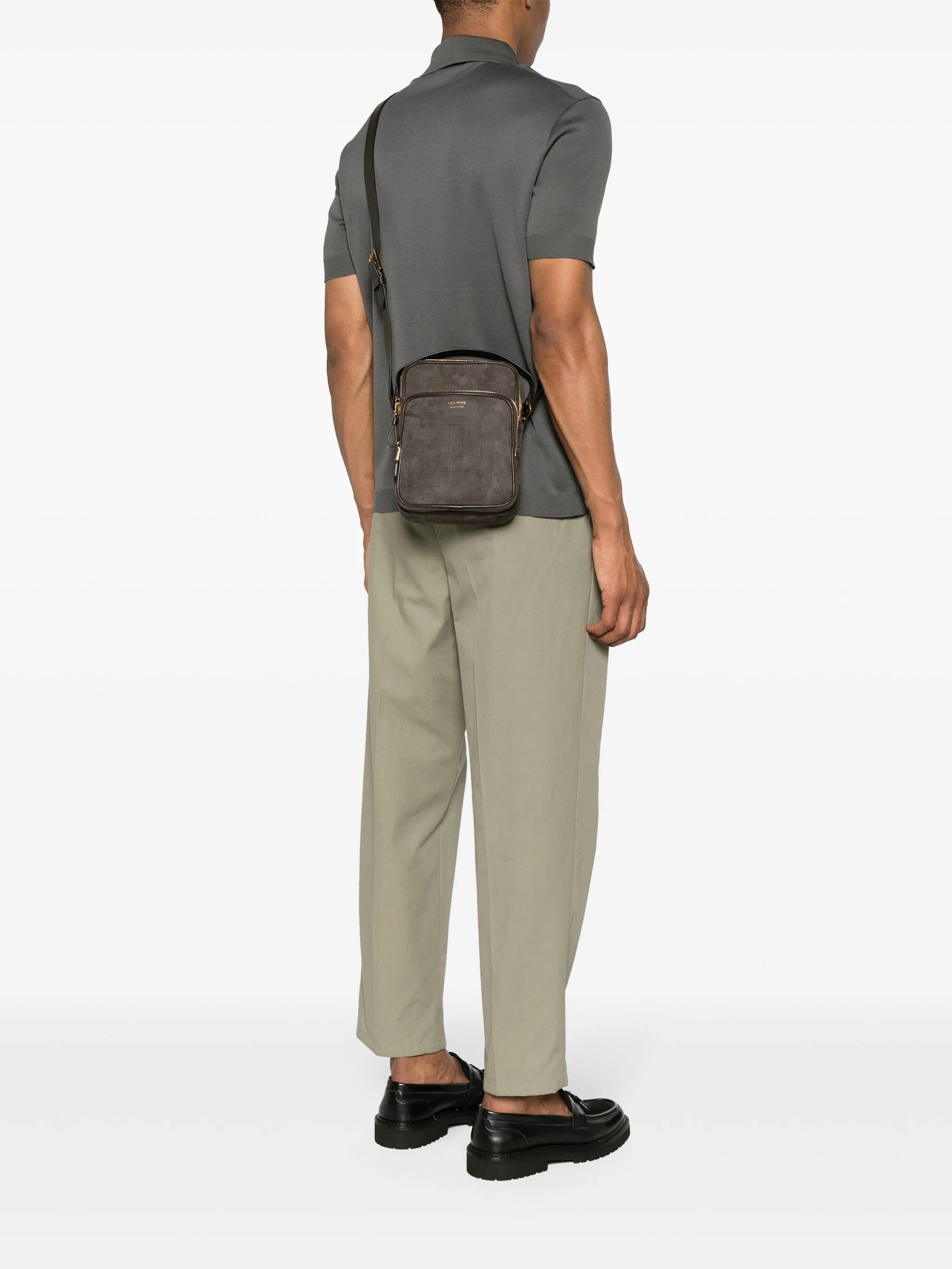 embossed-crocodile nubuck crossbody bag