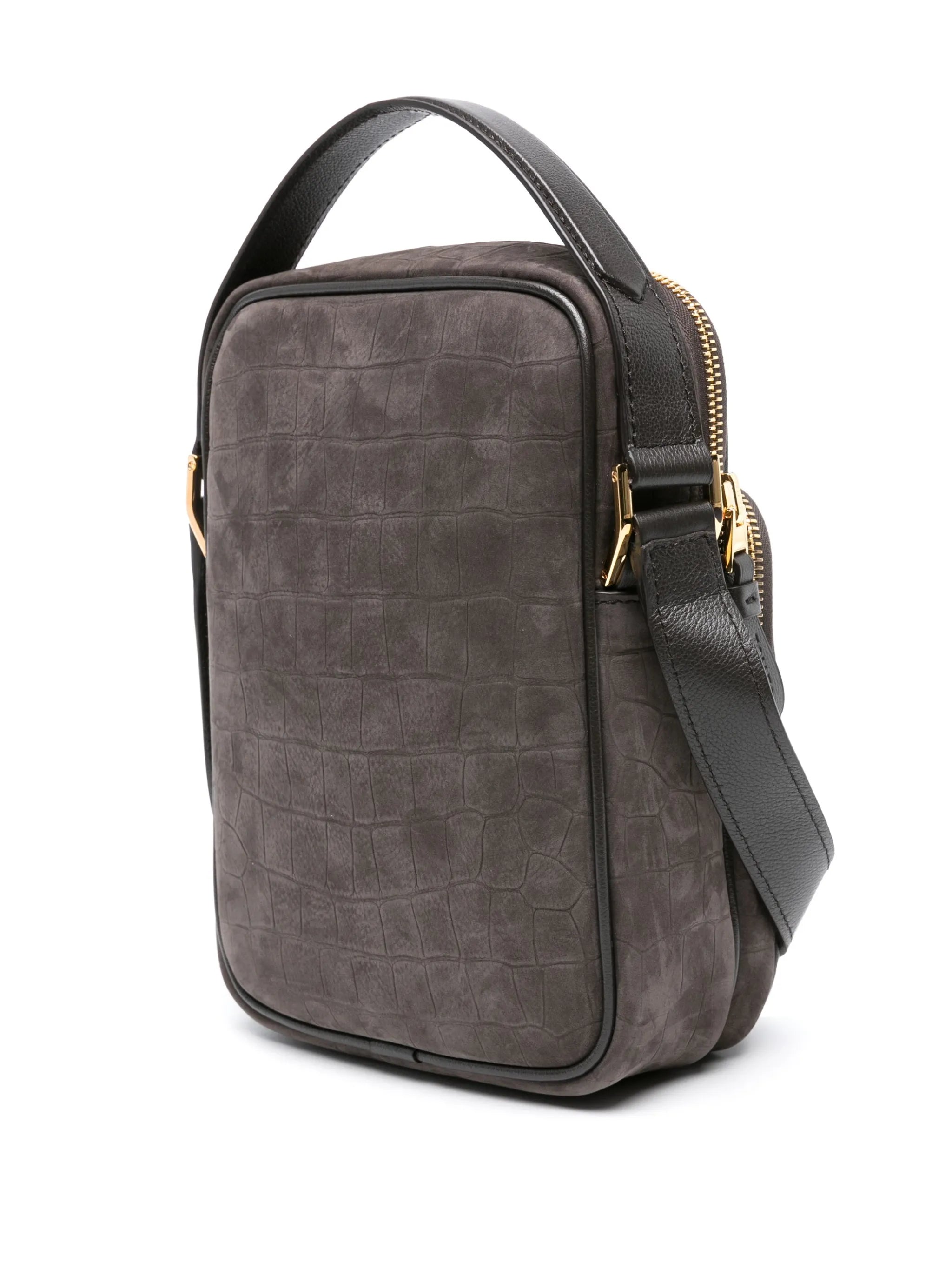 embossed-crocodile nubuck crossbody bag