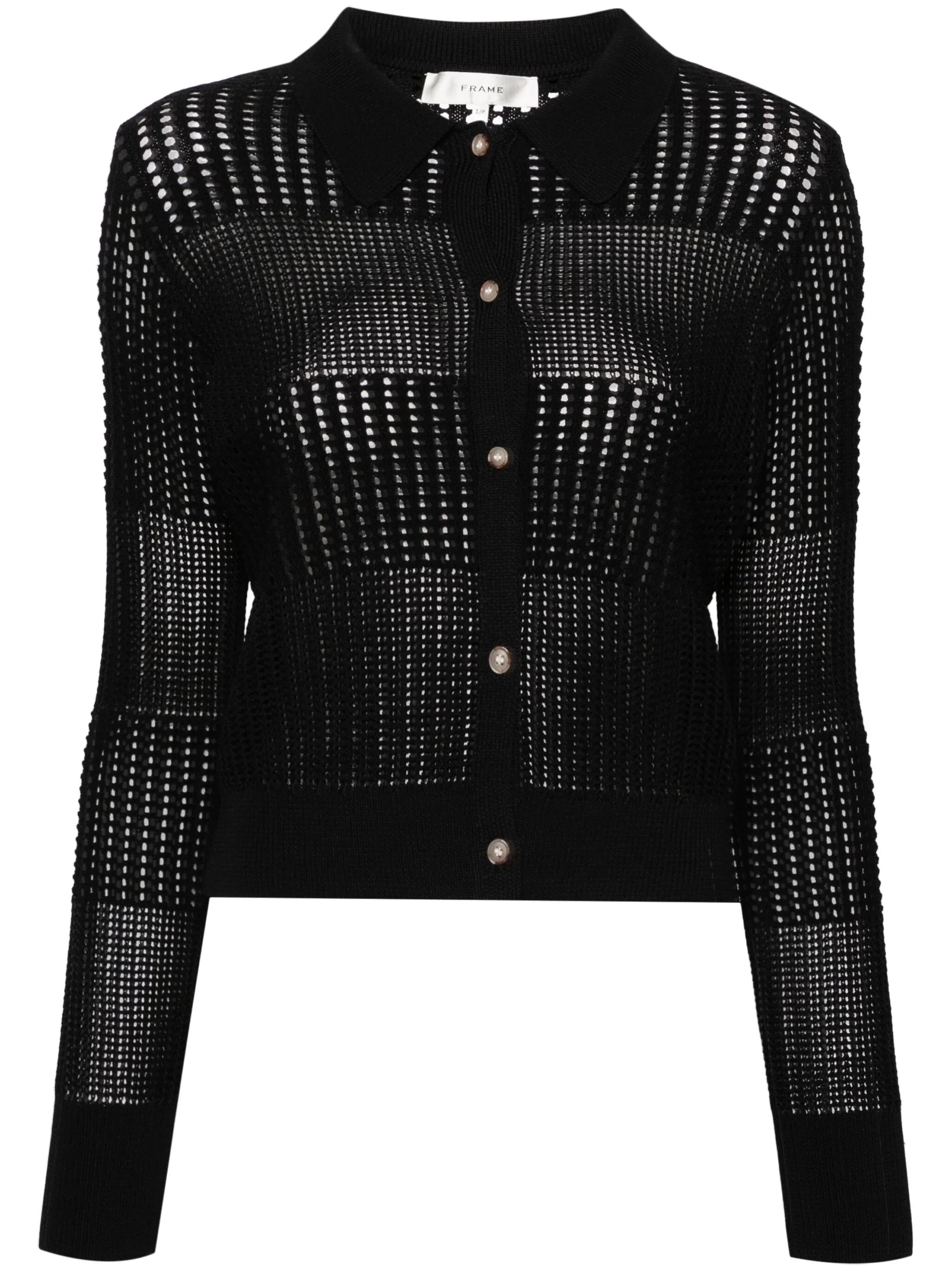 Shrunken corchet-knit cardigan