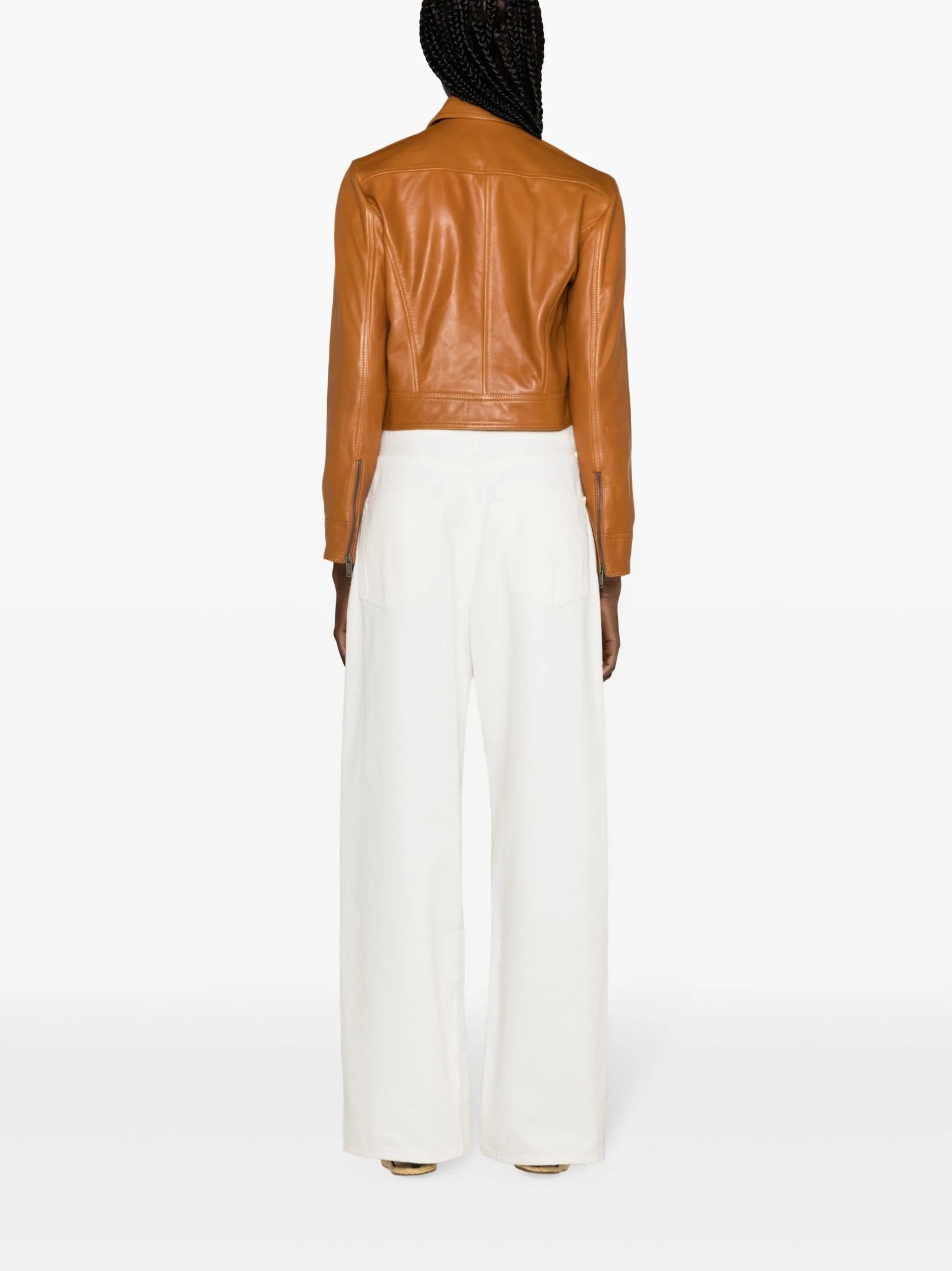 zipped cropped leather jacket