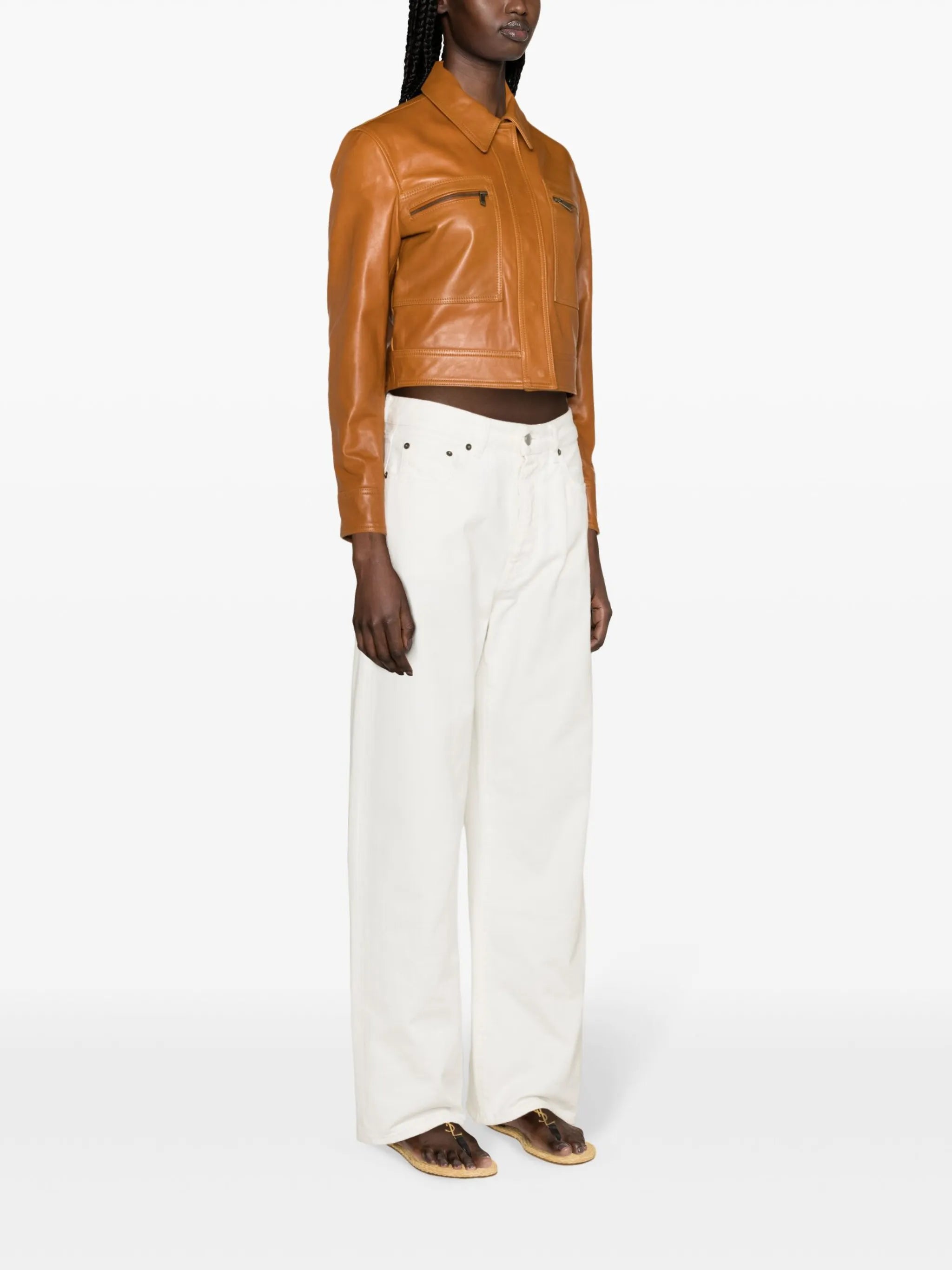 zipped cropped leather jacket