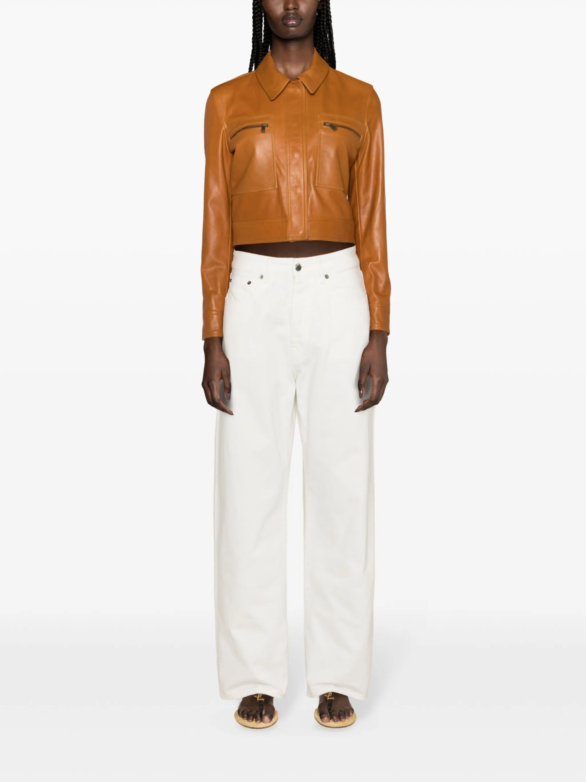 zipped cropped leather jacket