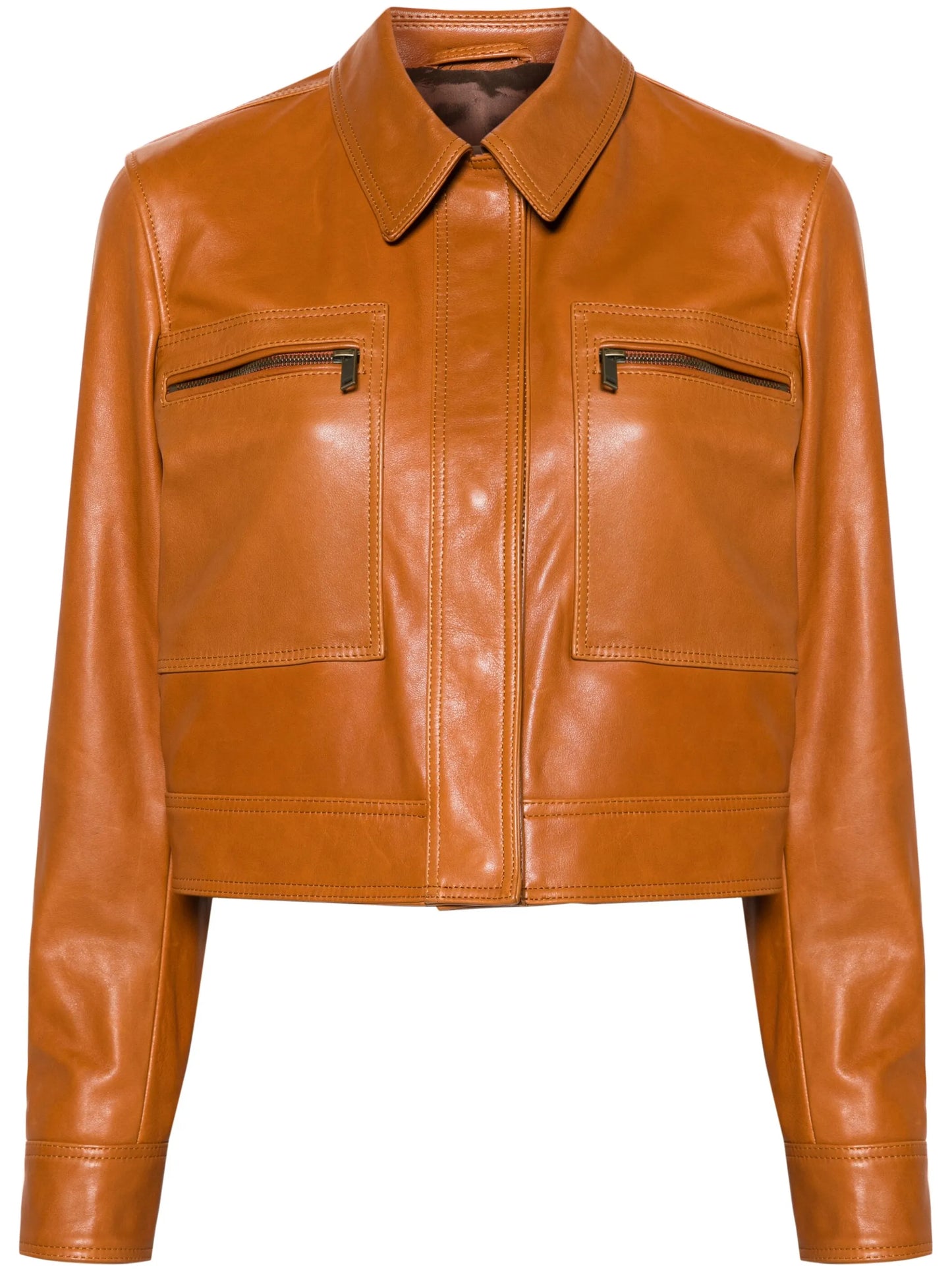 zipped cropped leather jacket