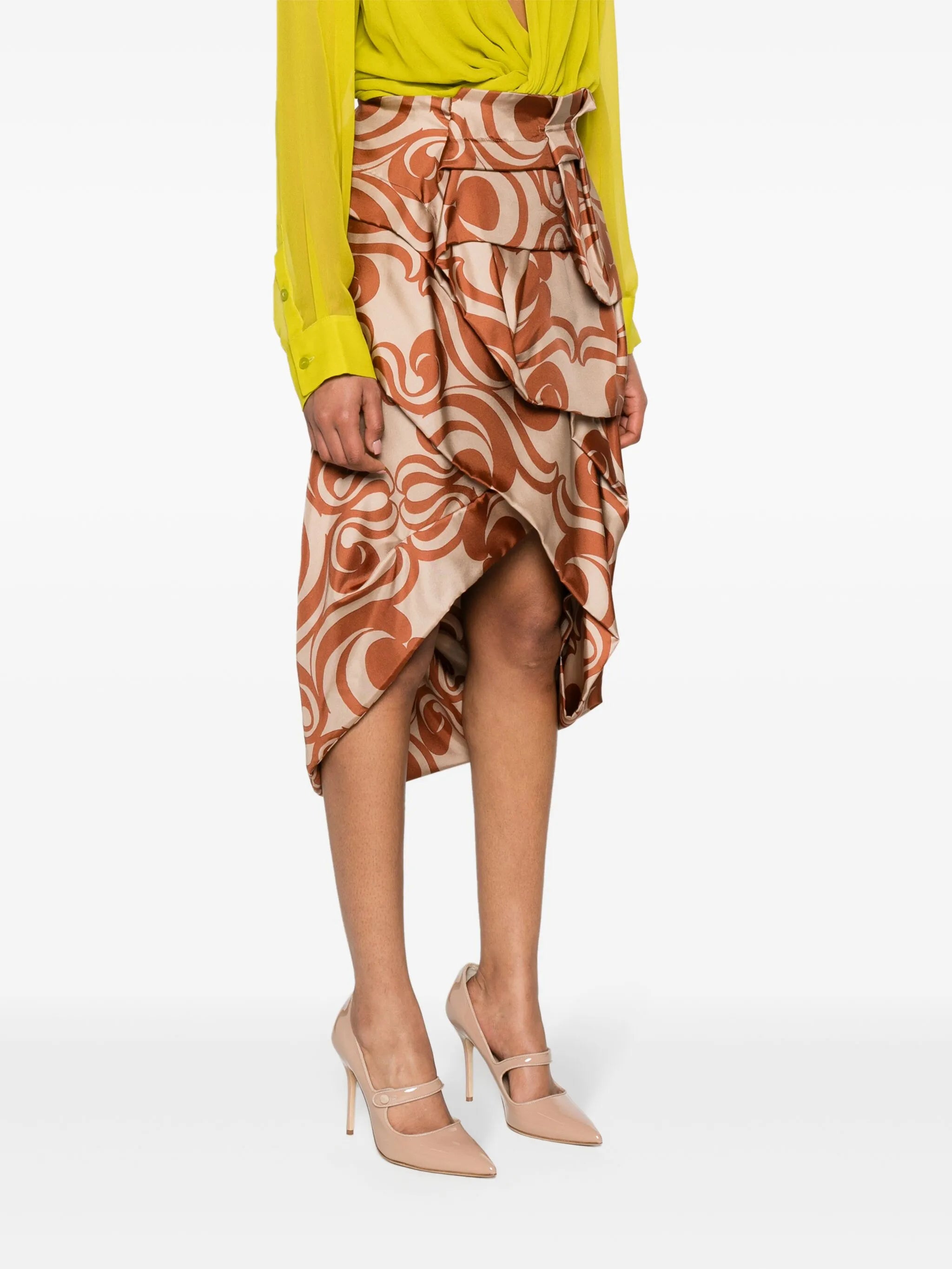 geometric-pattern draped silk skirt