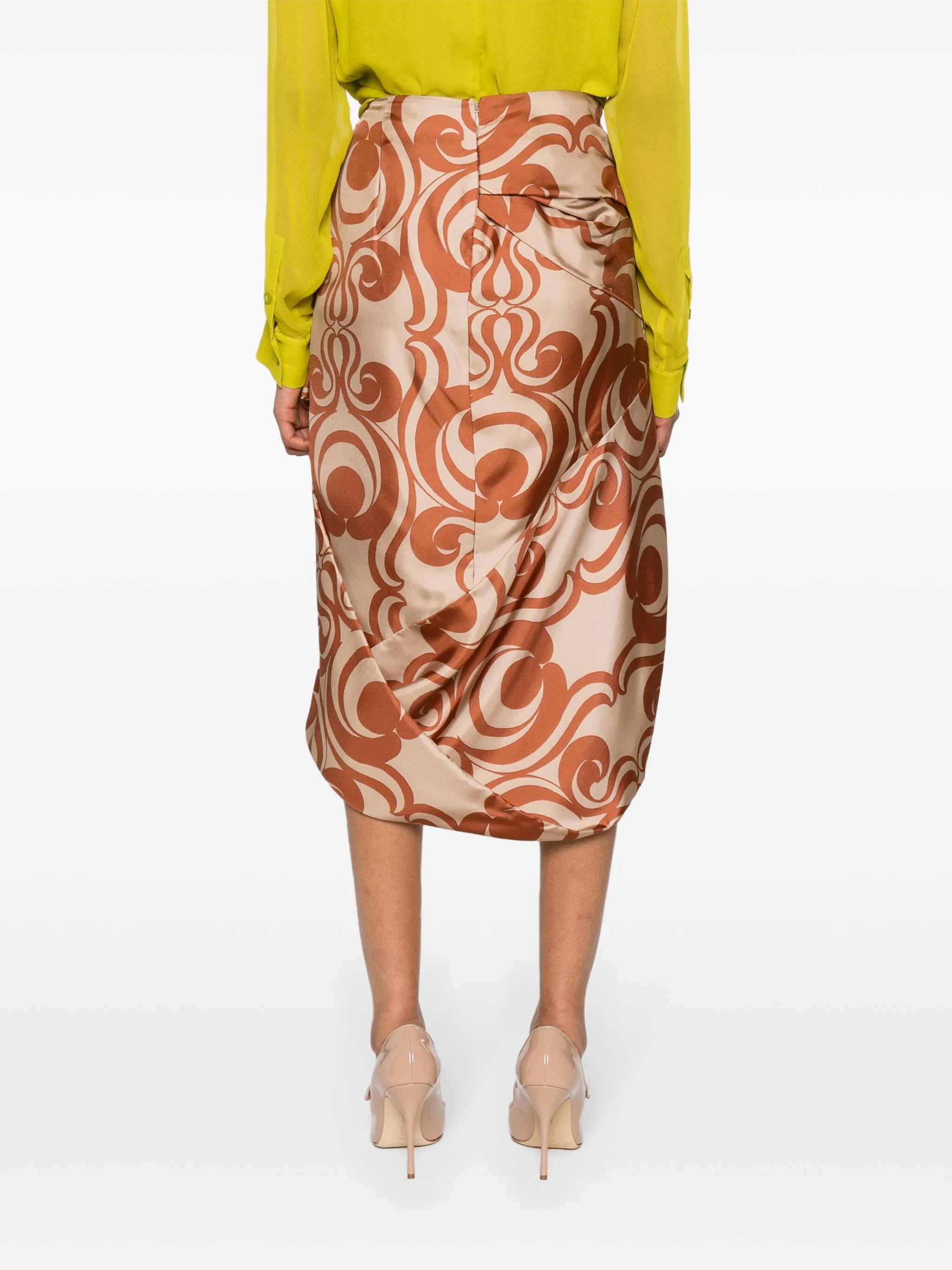geometric-pattern draped silk skirt