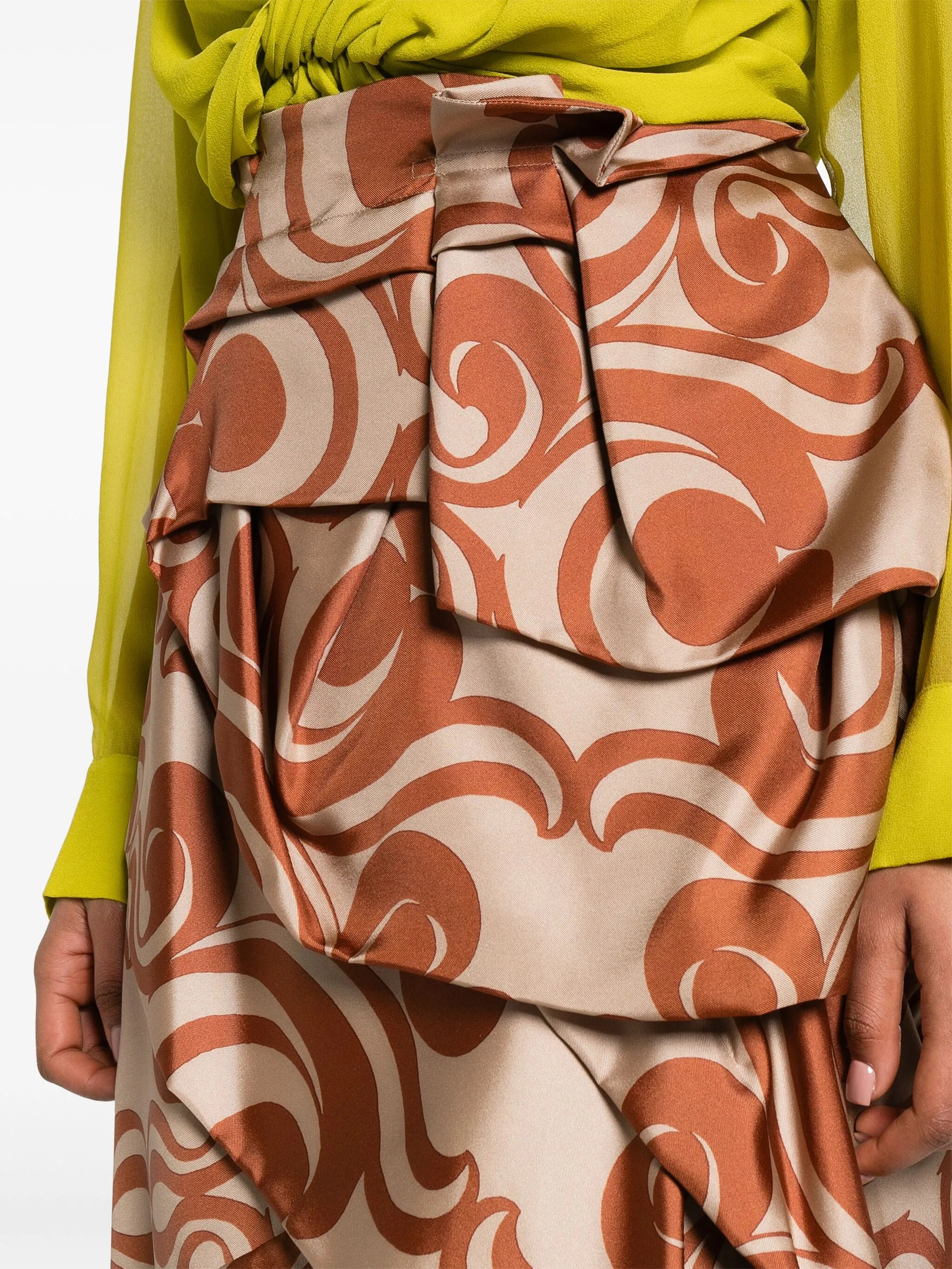 geometric-pattern draped silk skirt