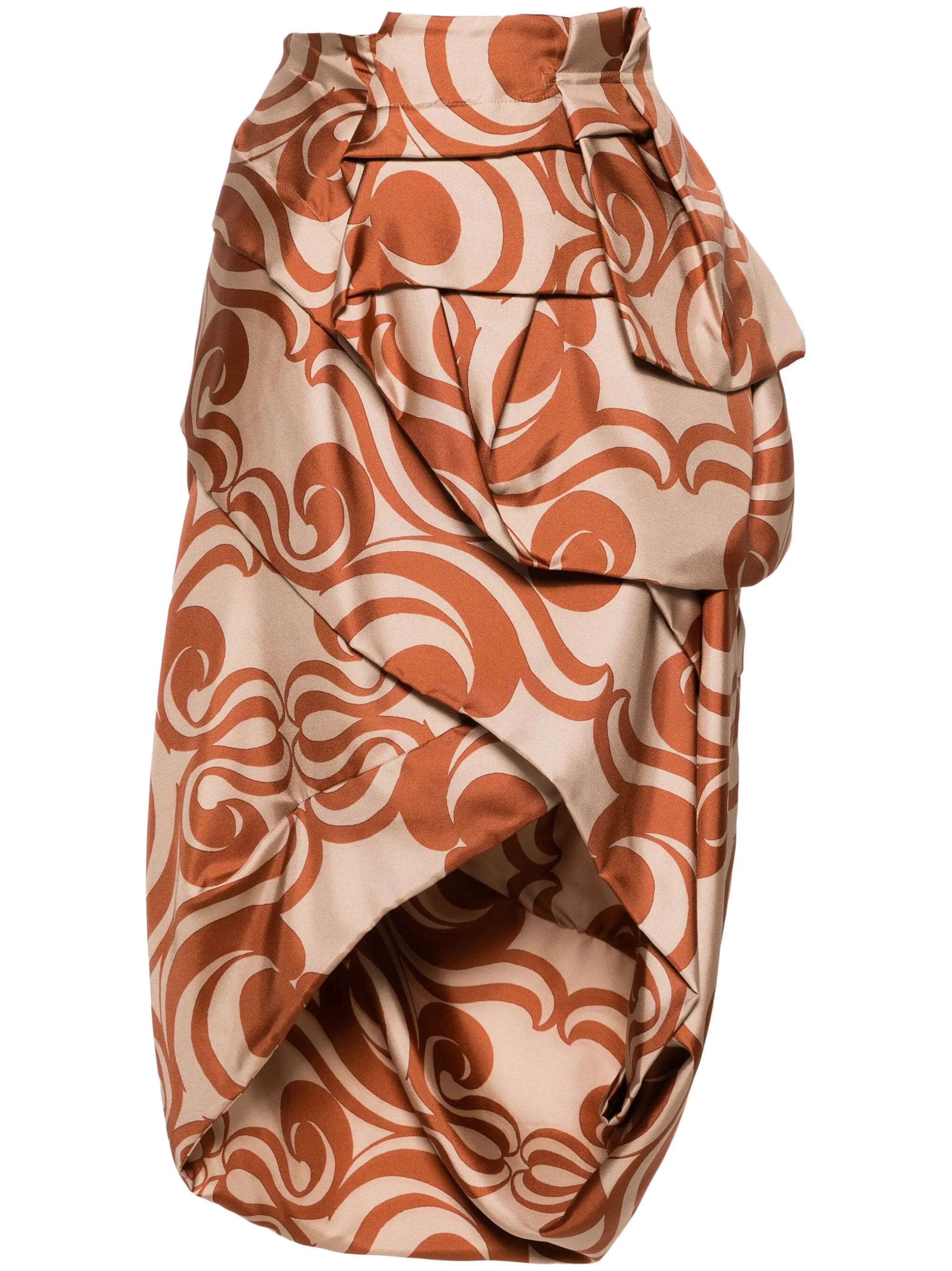 geometric-pattern draped silk skirt