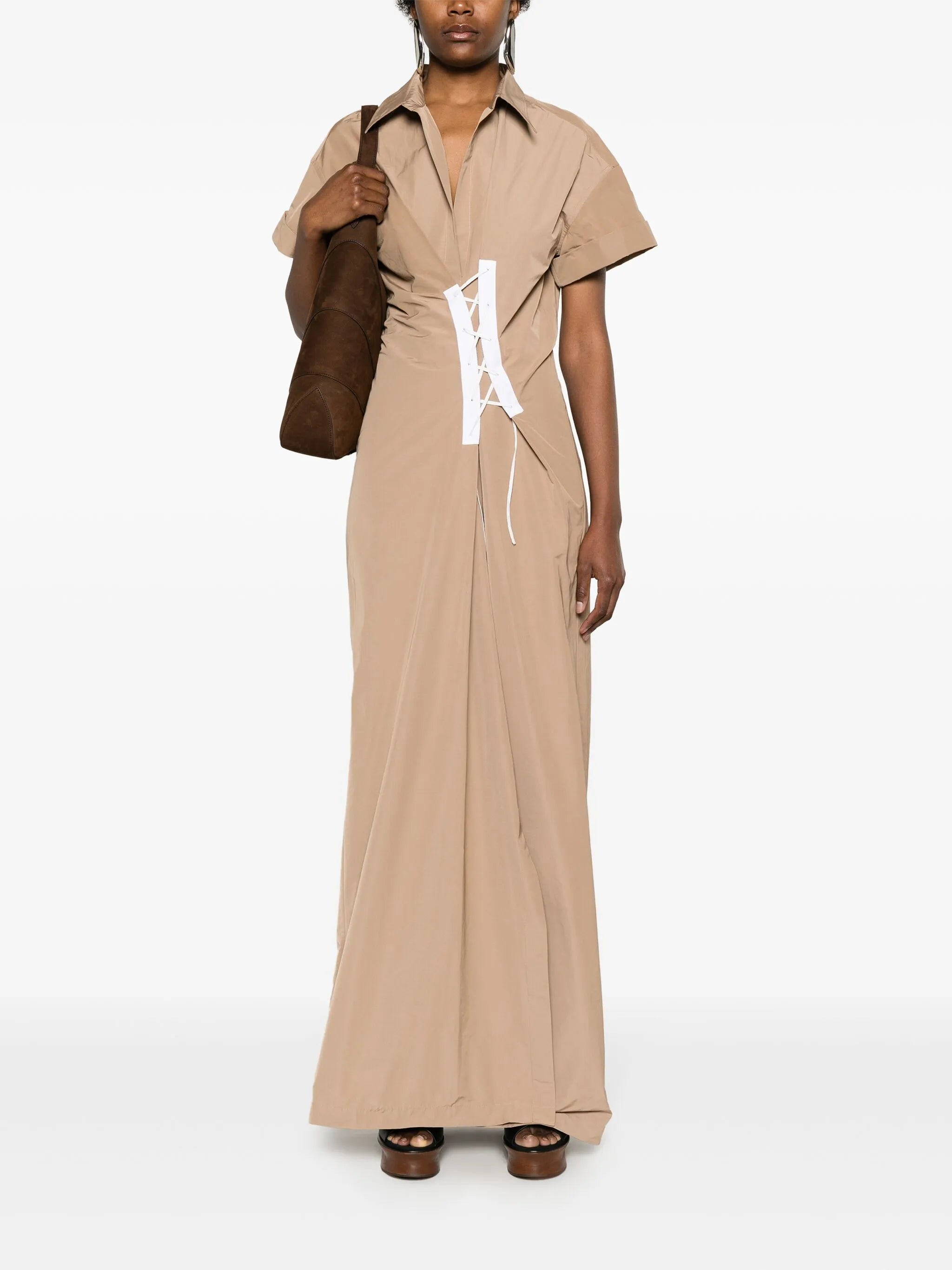 lace-up maxi shirtdress