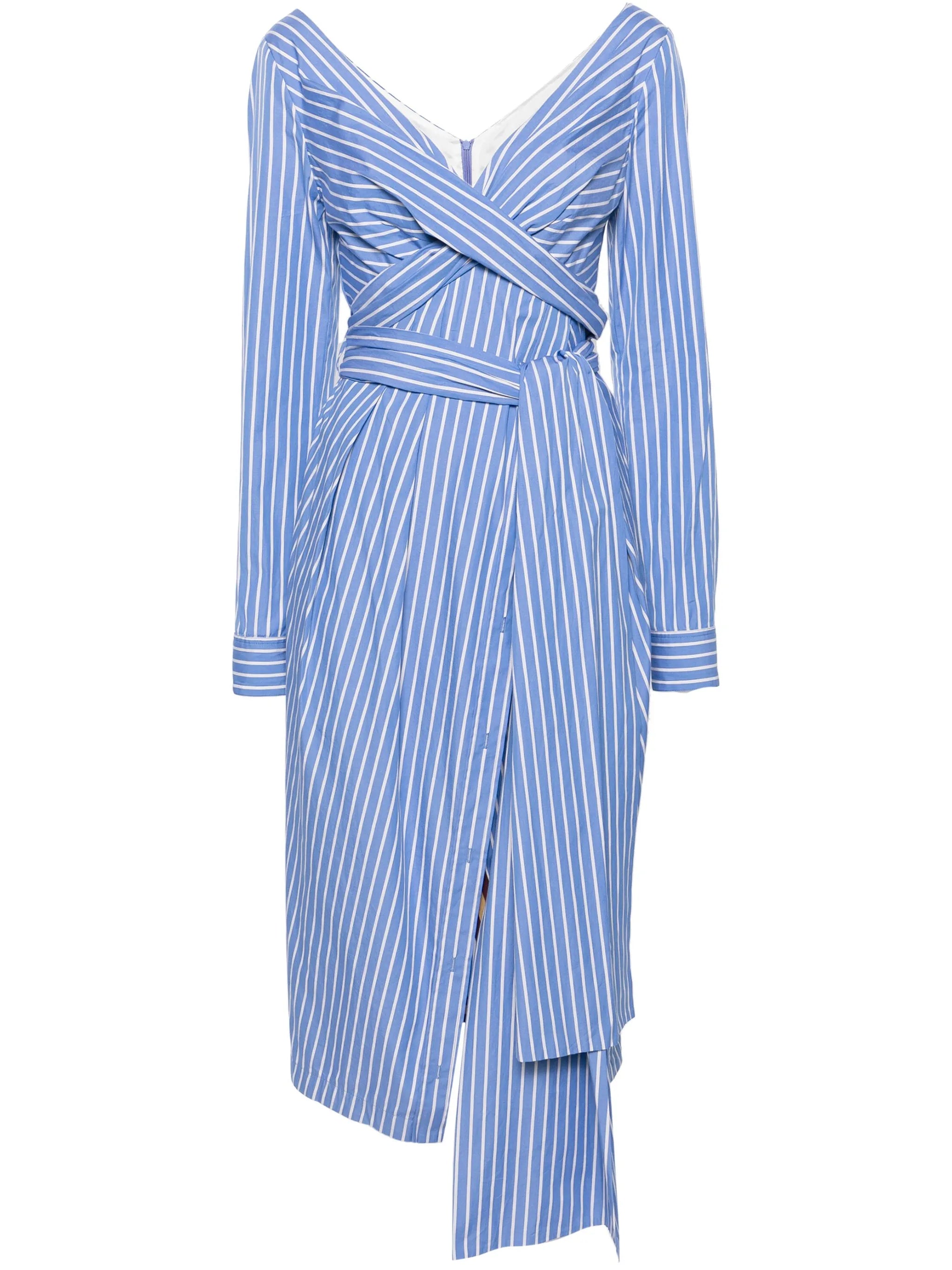 draped striped shirtdress