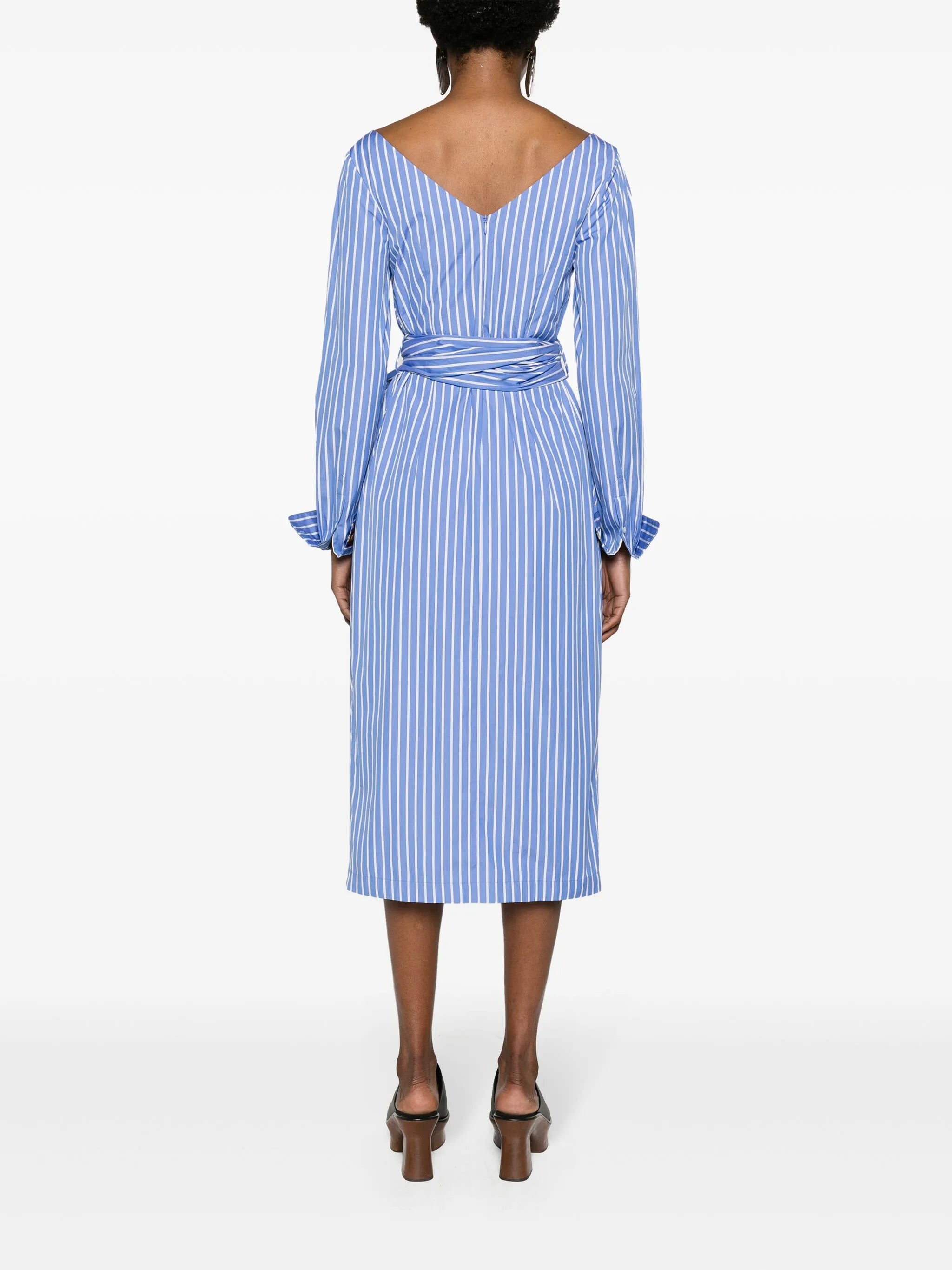 draped striped shirtdress