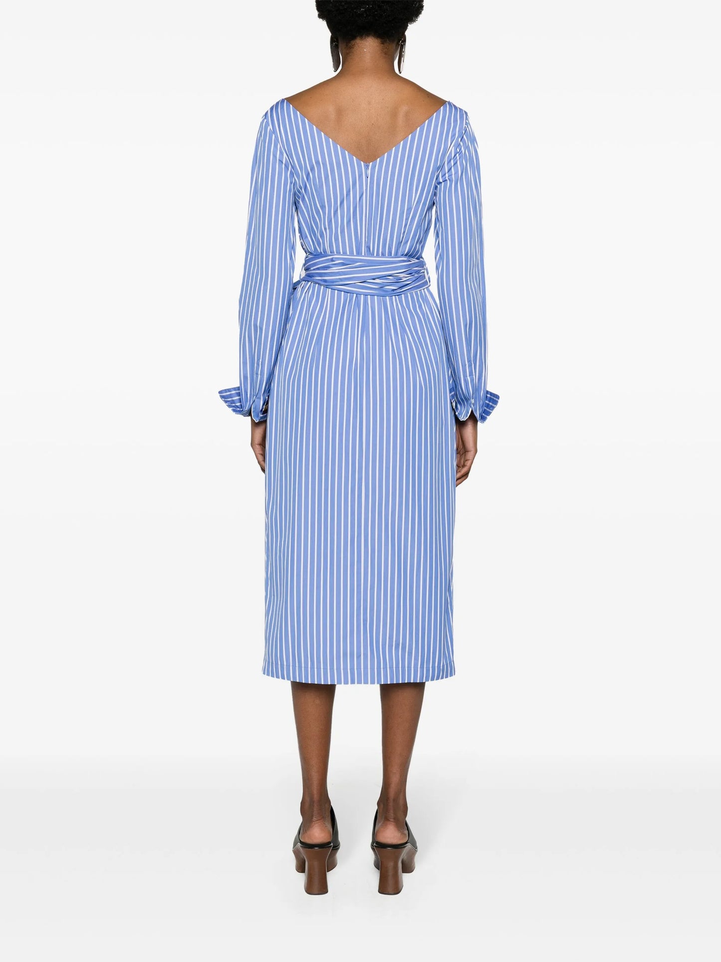 draped striped shirtdress