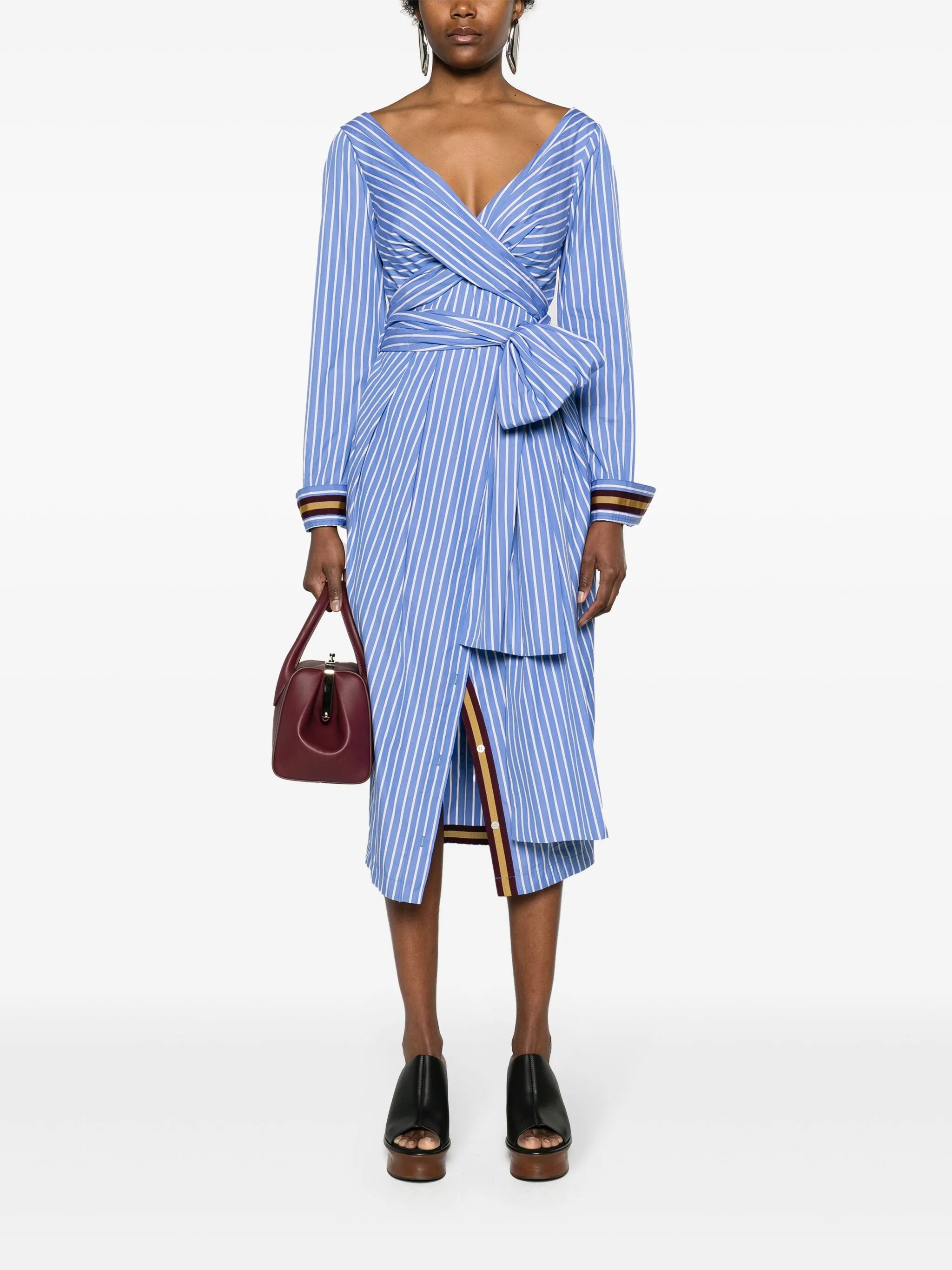 draped striped shirtdress
