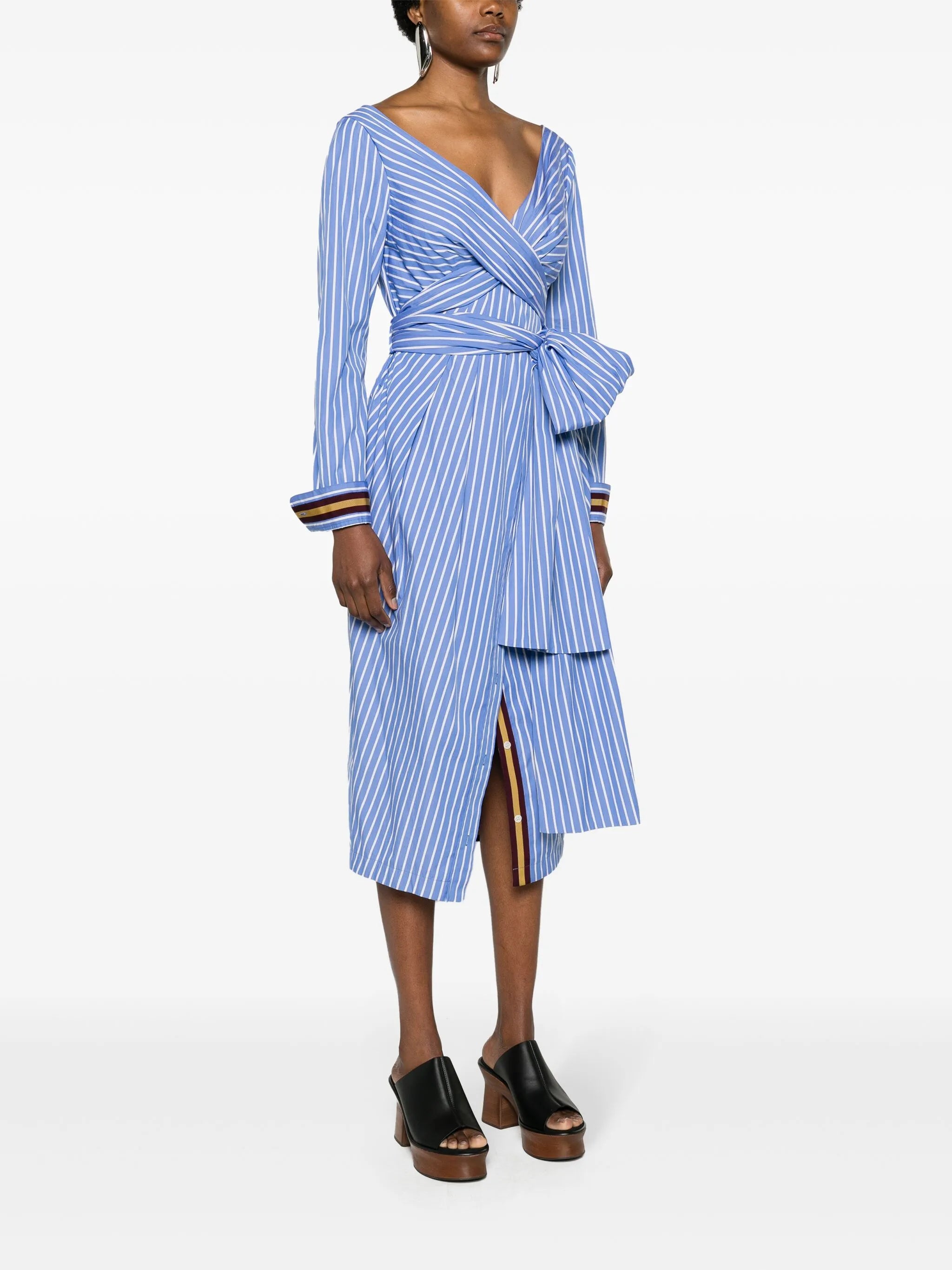 draped striped shirtdress