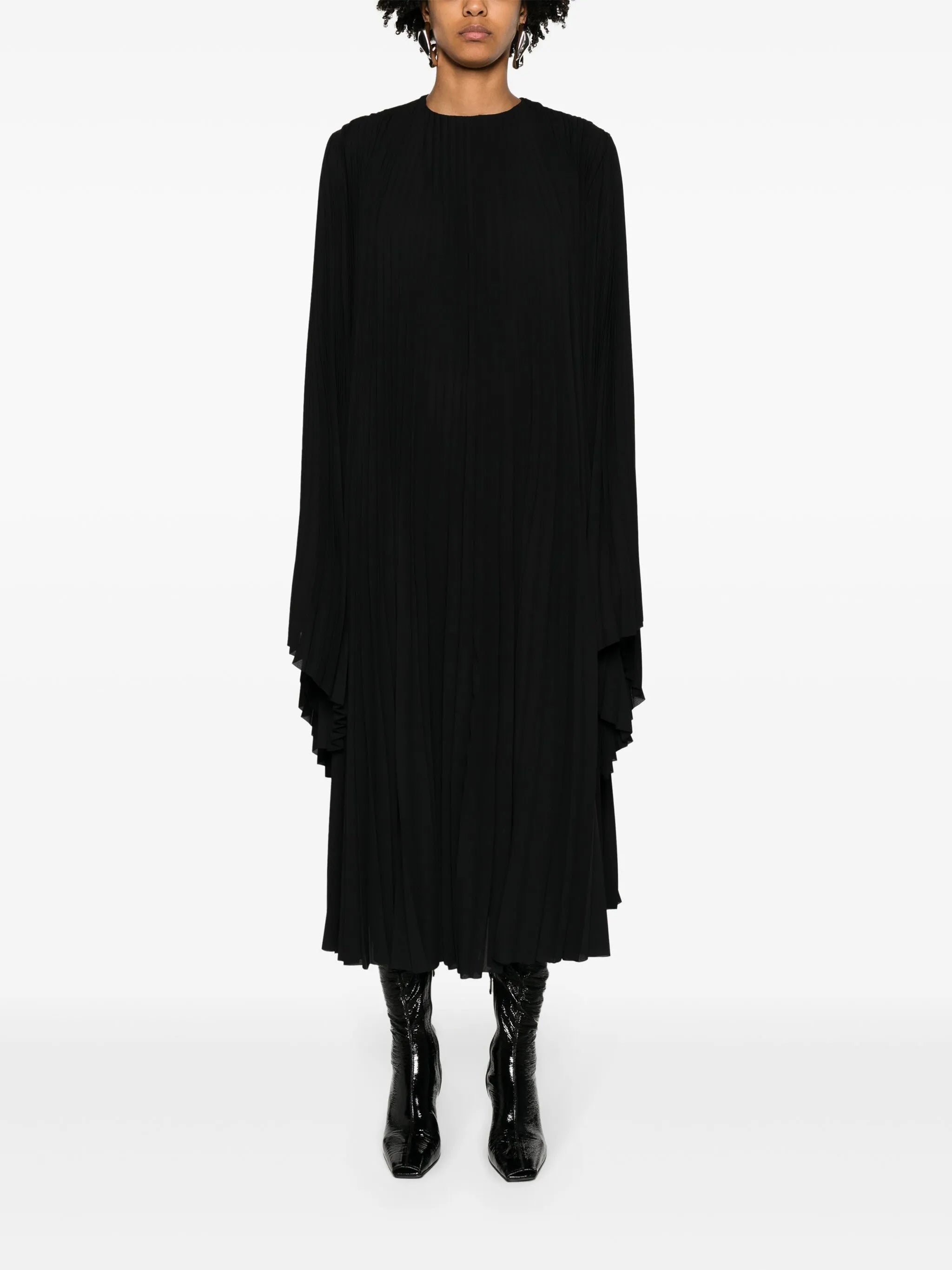 pleated wide-sleeve maxi dress