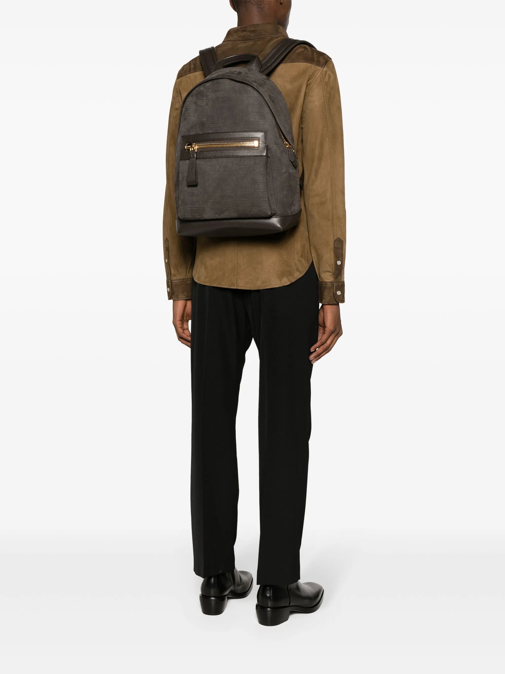 crocodile-embossed leather backpack