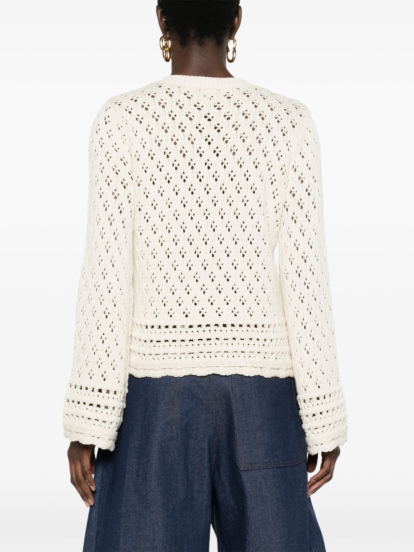 crew-neck crochet-knit jumper