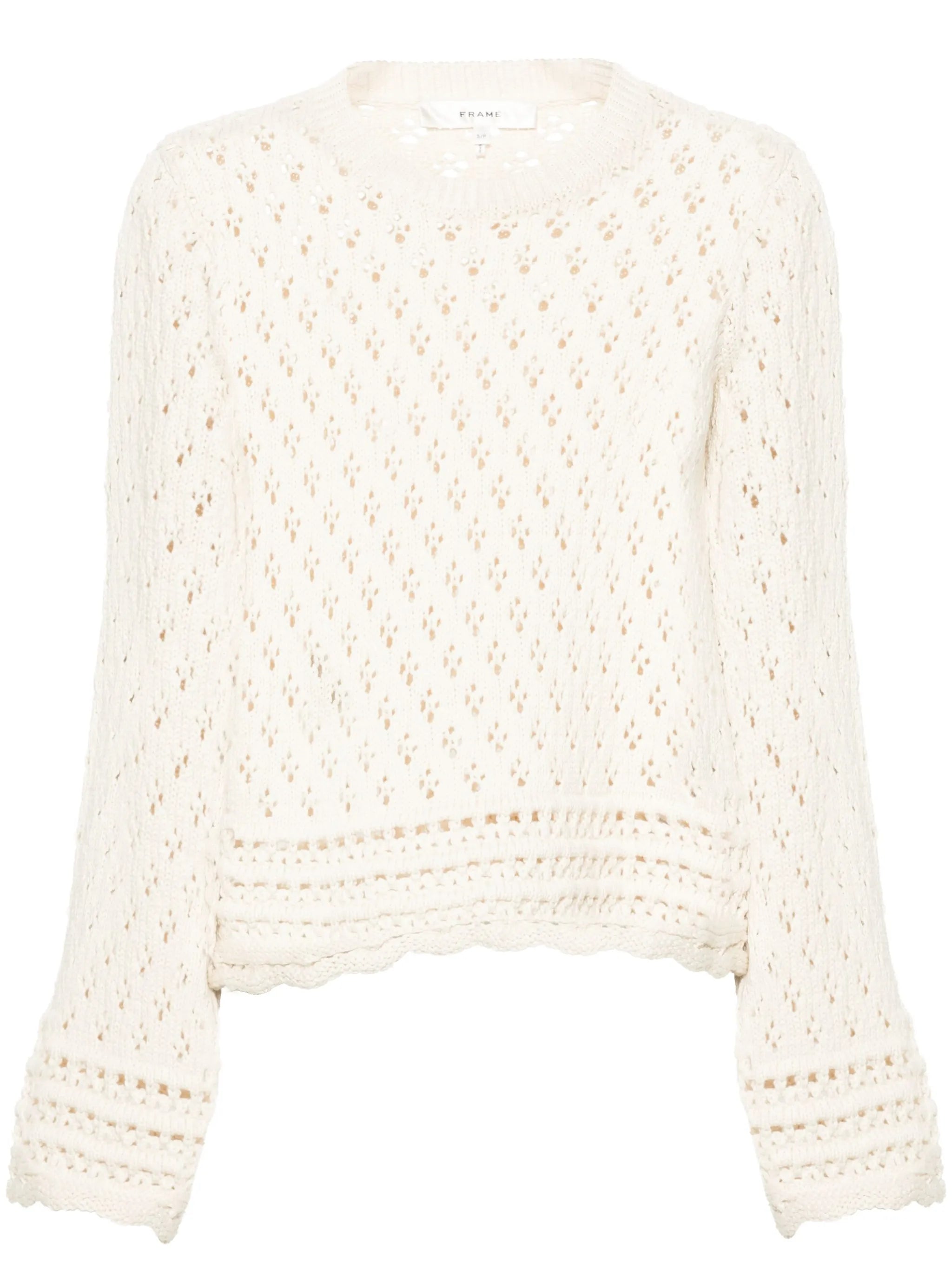 crew-neck crochet-knit jumper