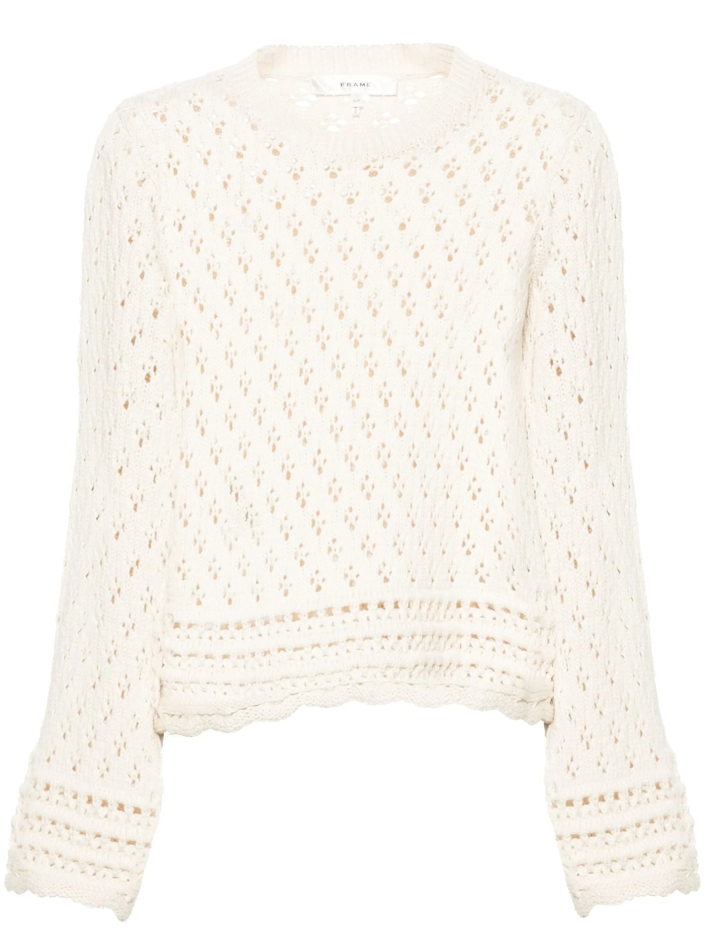 crew-neck crochet-knit jumper