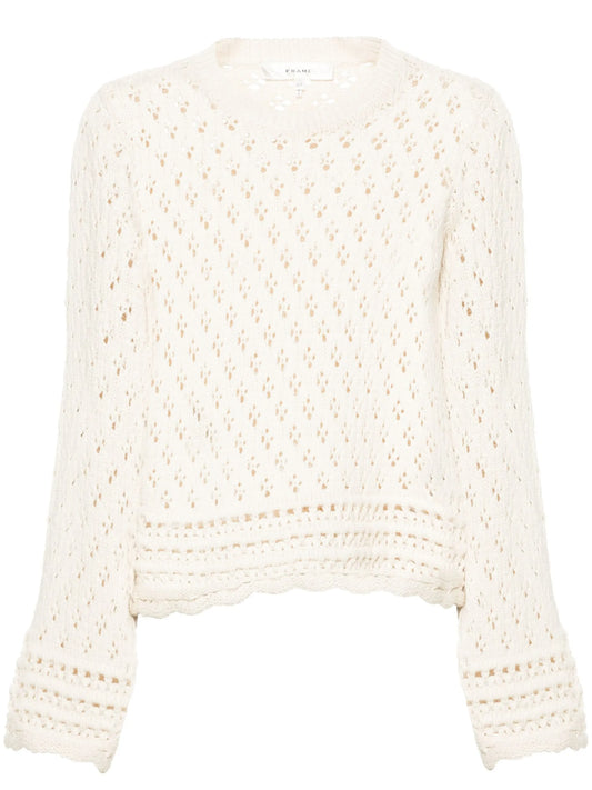 crew-neck crochet-knit jumper