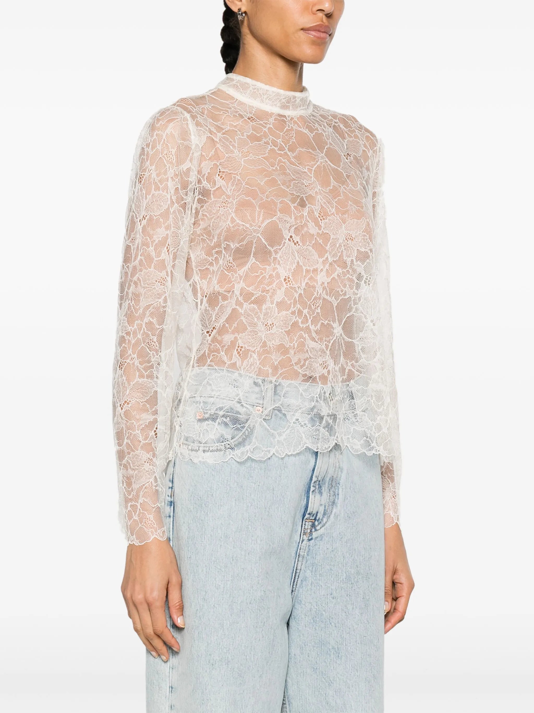 mock-neck lace blouse