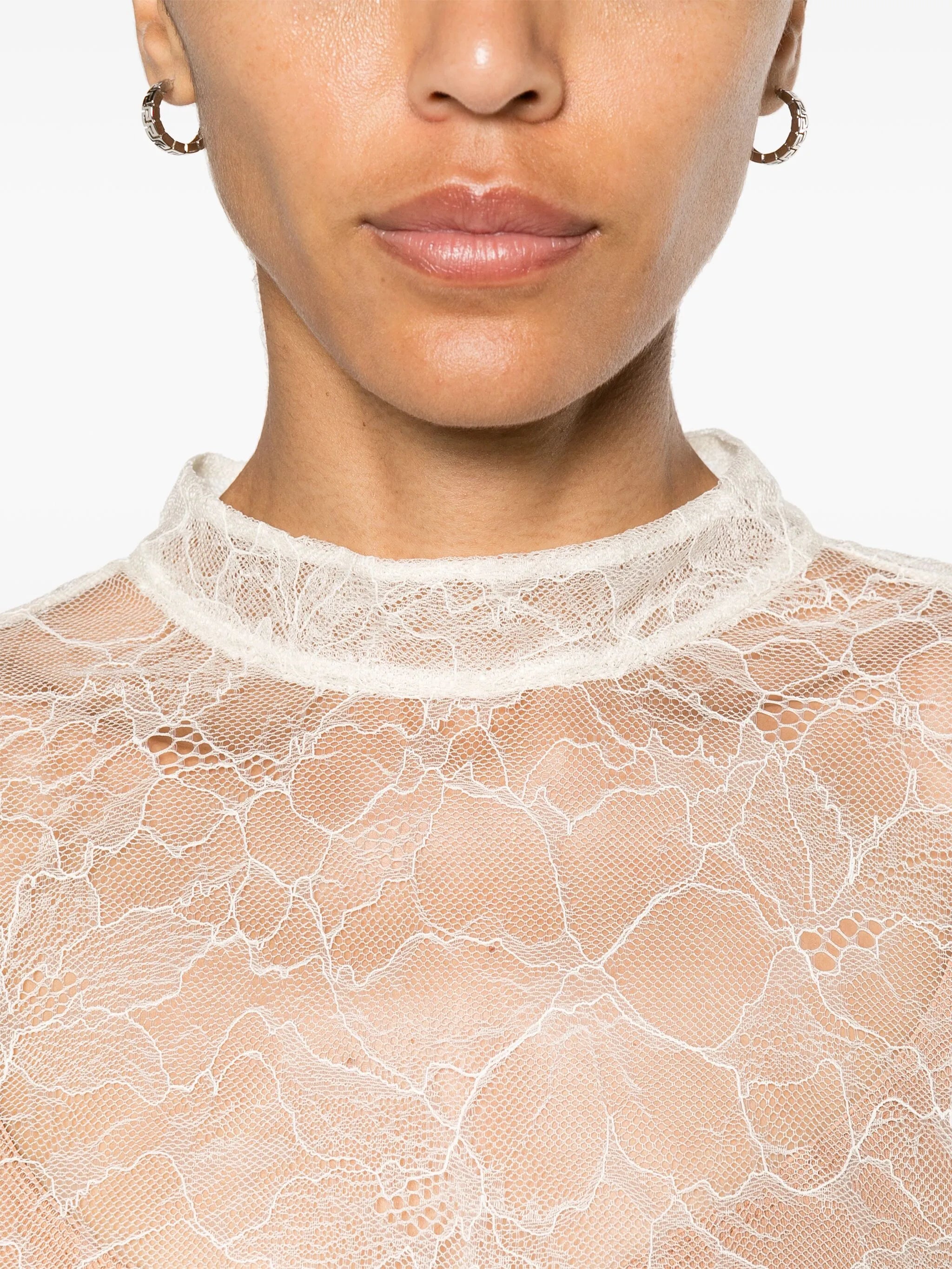 mock-neck lace blouse