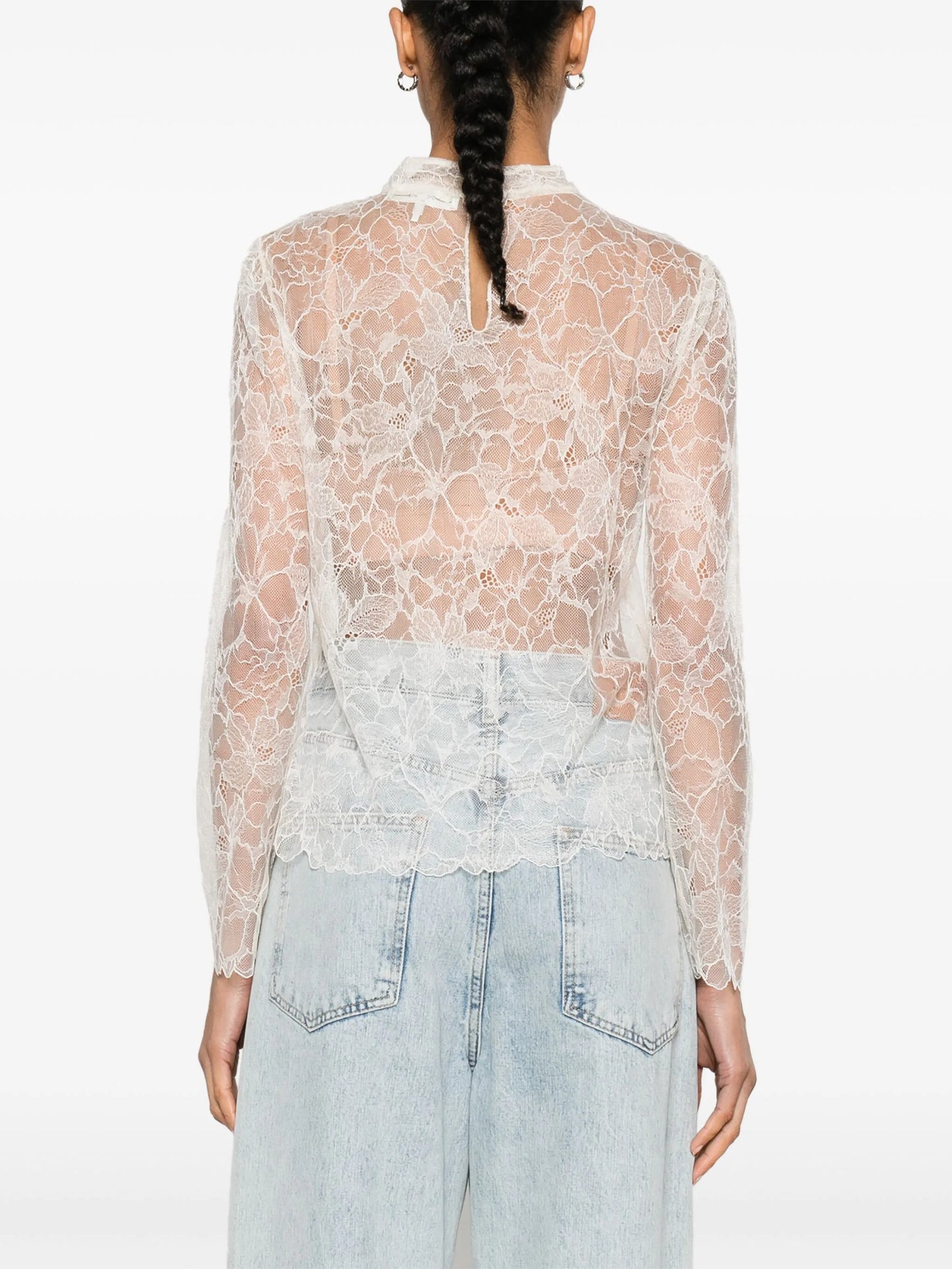 mock-neck lace blouse