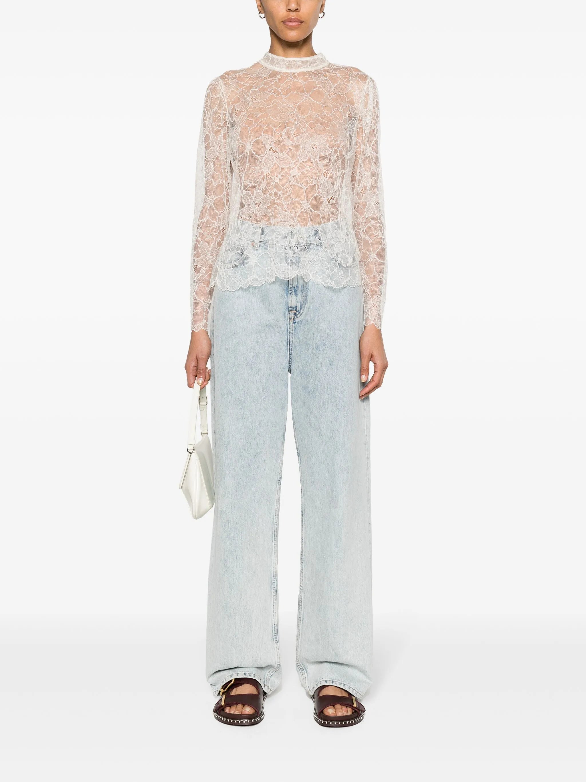 mock-neck lace blouse