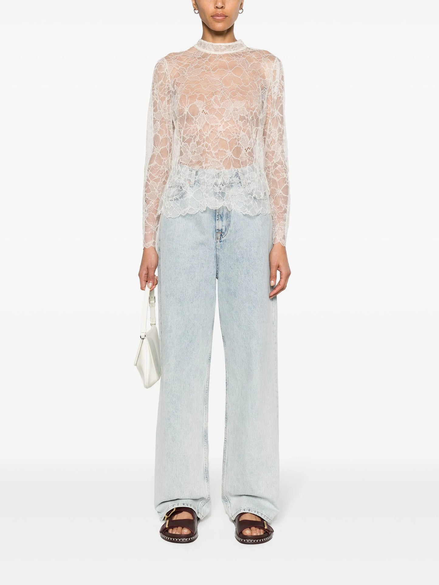mock-neck lace blouse