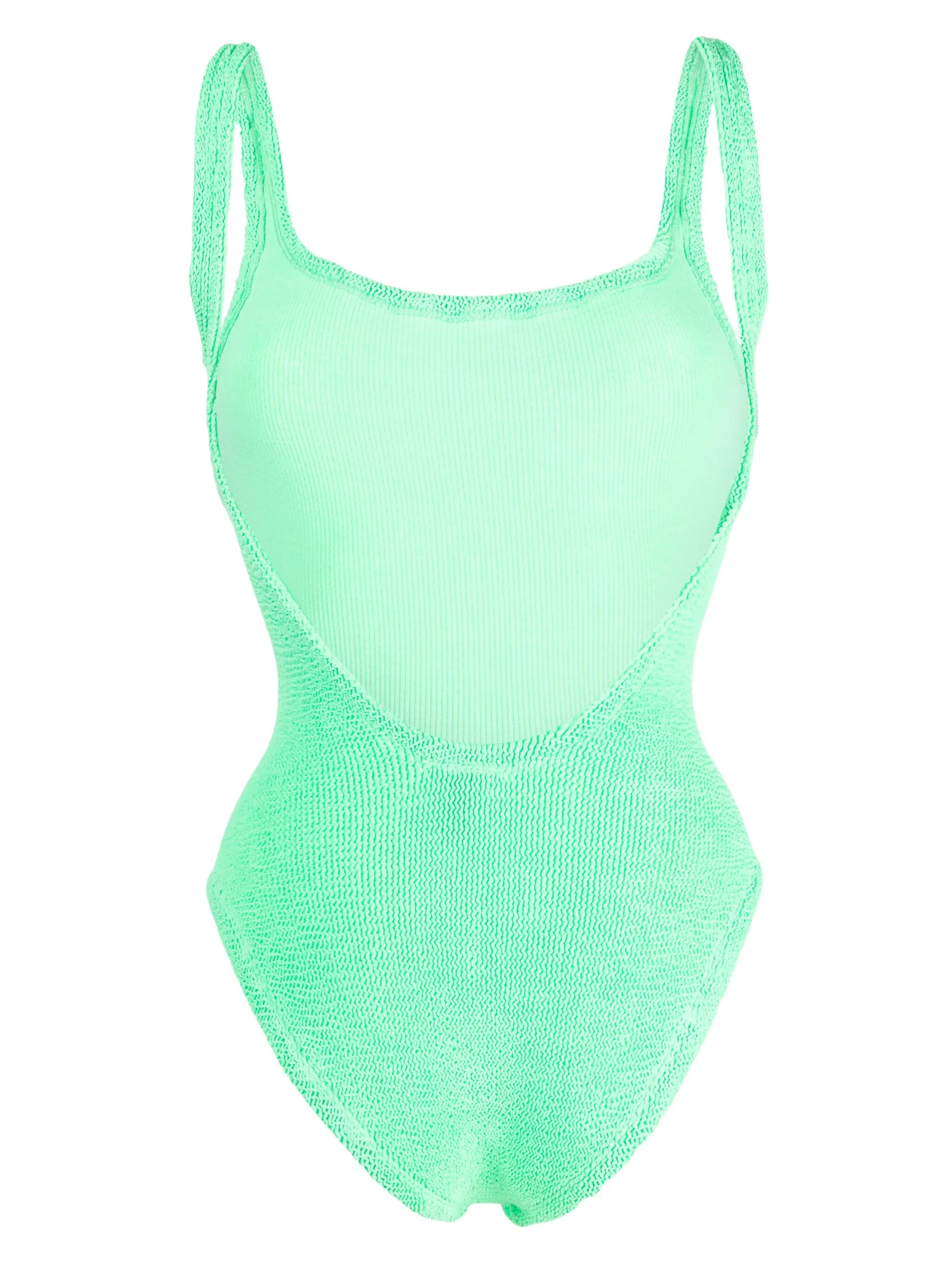 square-neck crinkled-finish swimsuit
