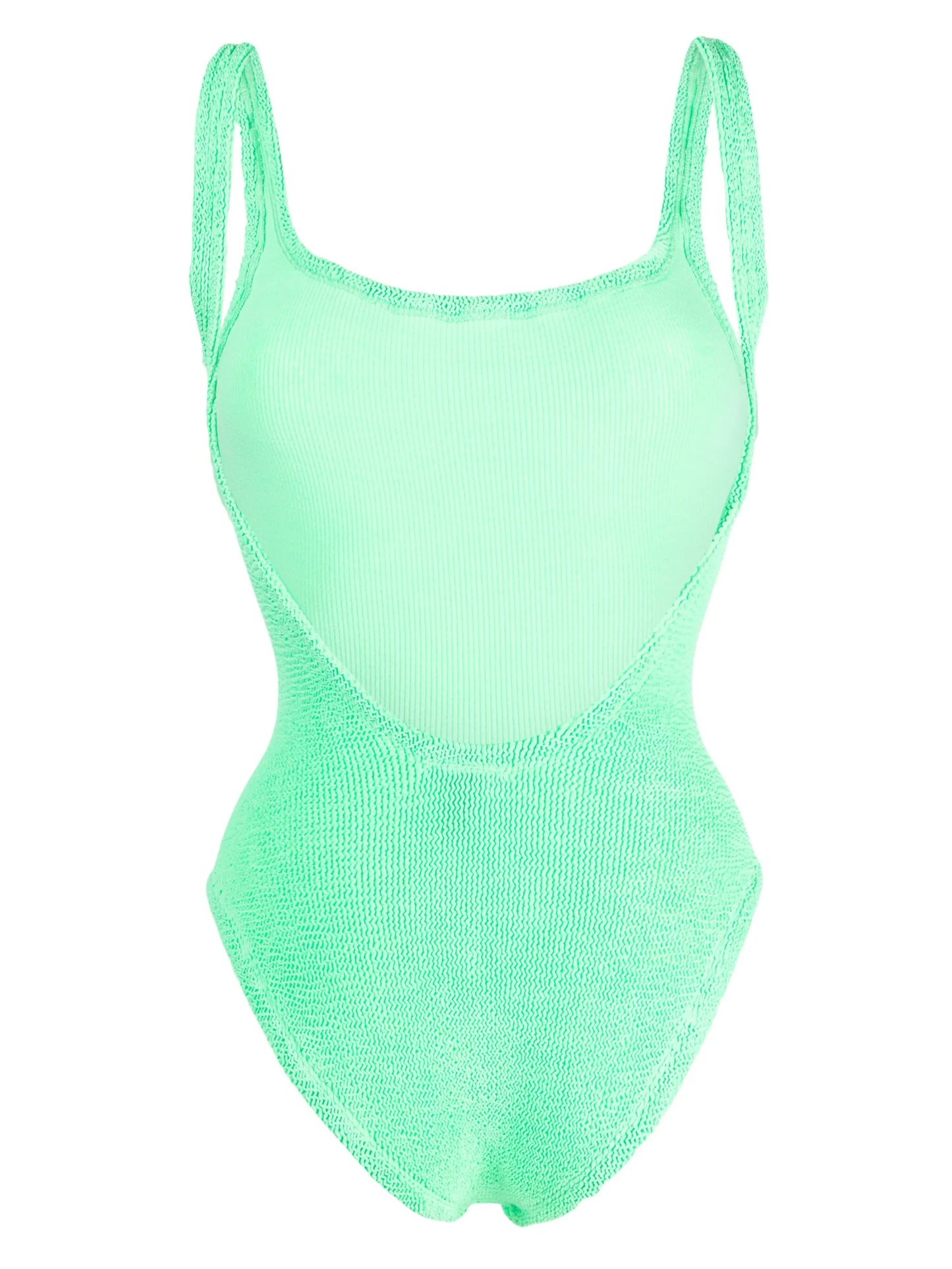 square-neck crinkled-finish swimsuit