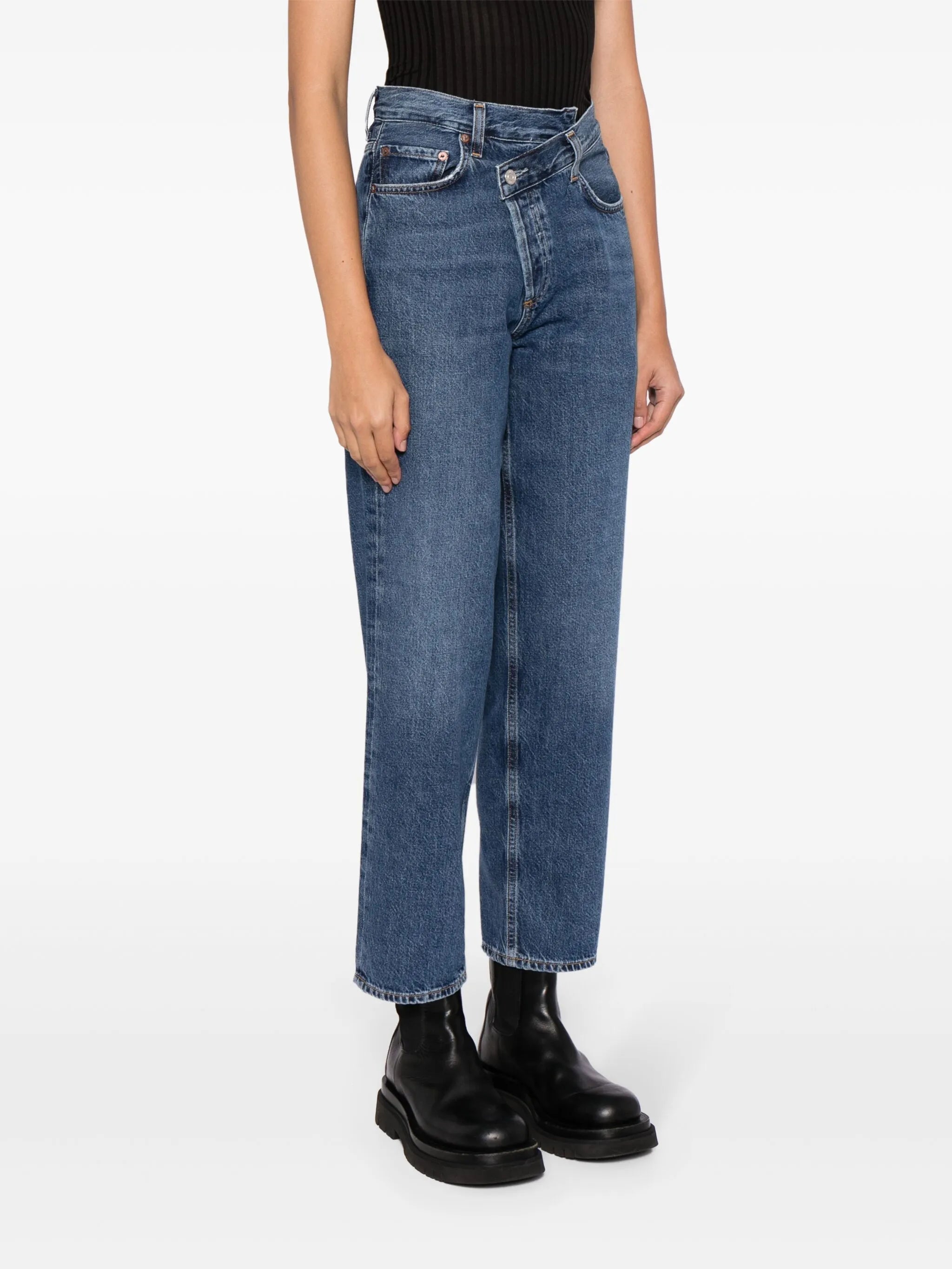 asymmetric-waist cropped jeans