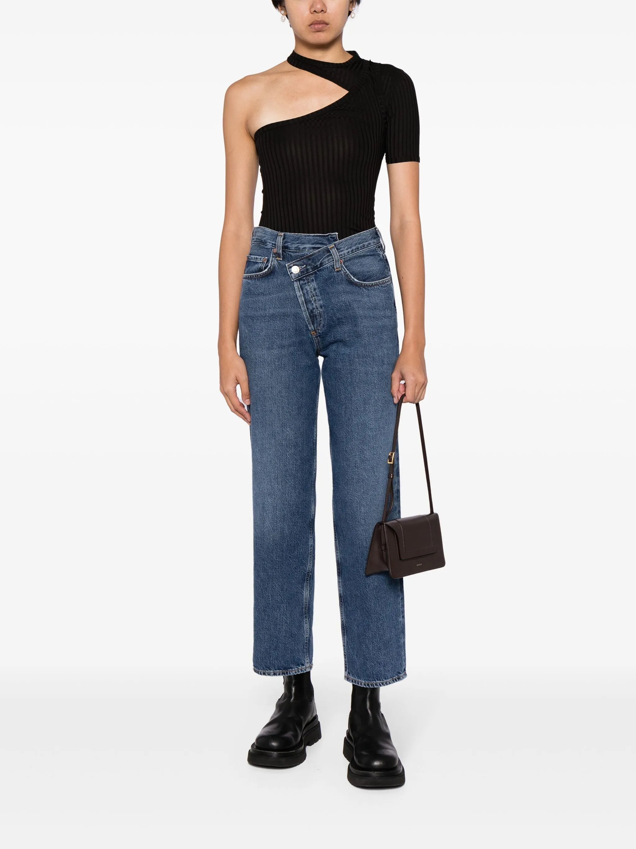 asymmetric-waist cropped jeans