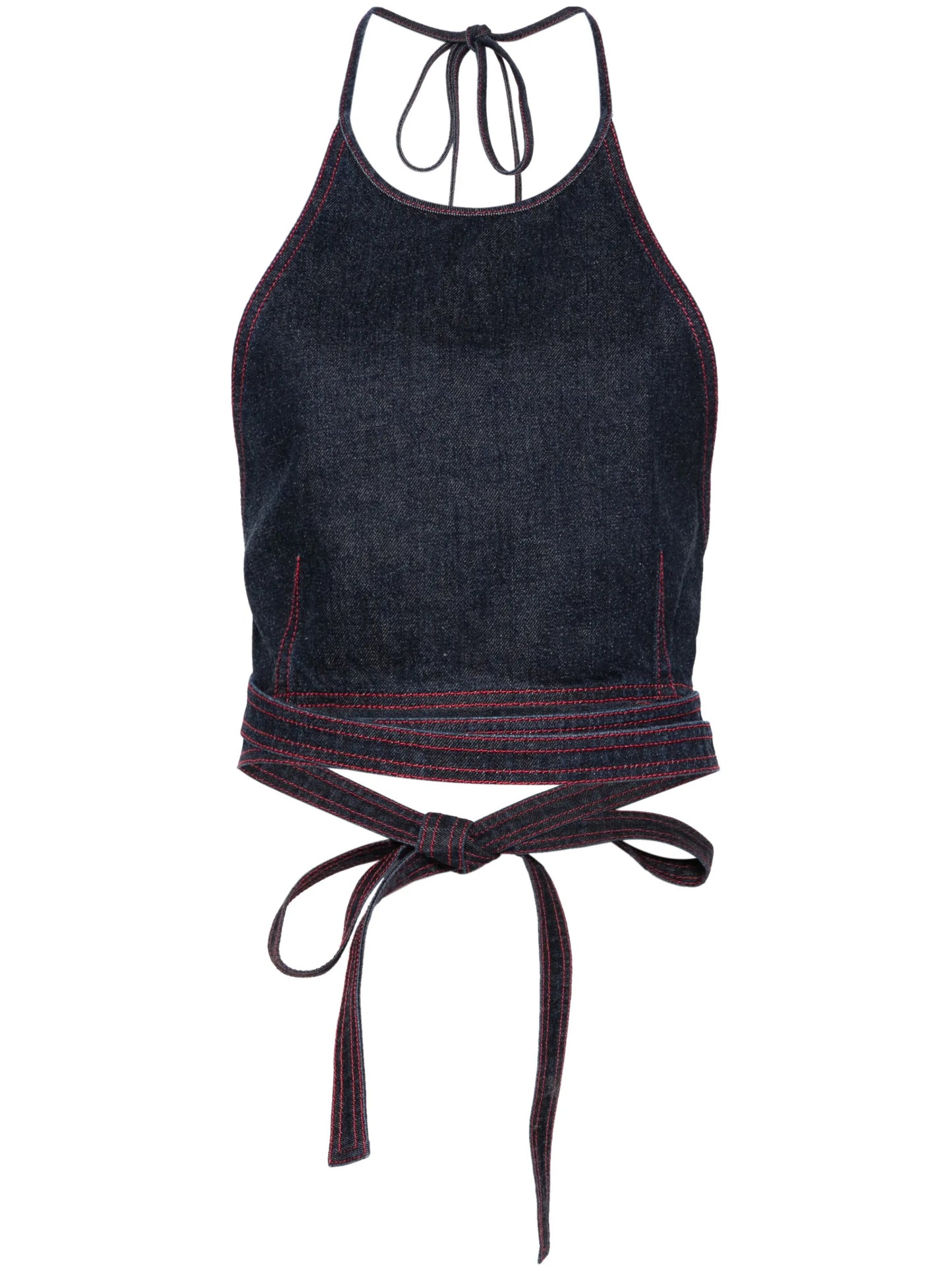 halterneck denim crop top