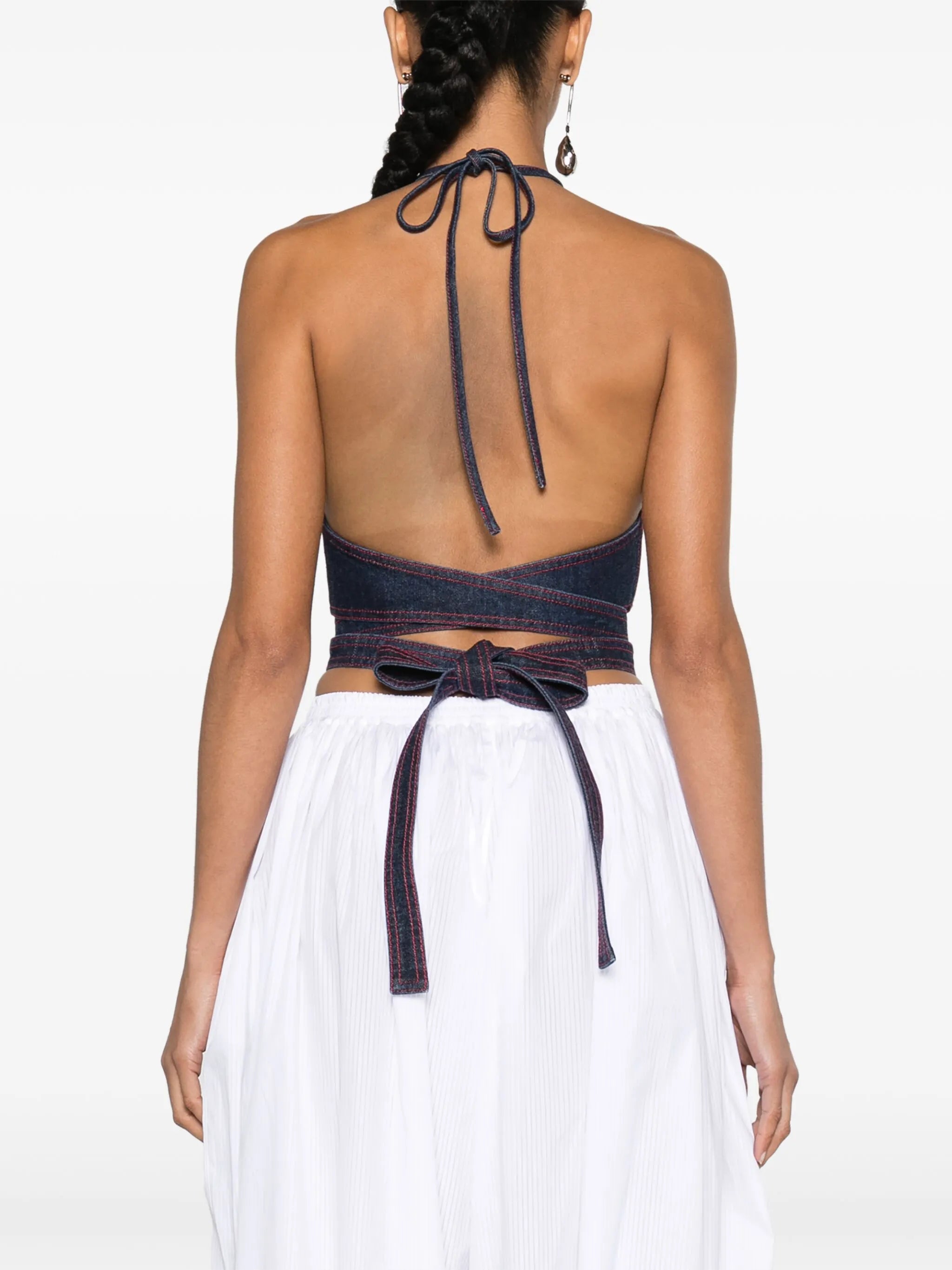 halterneck denim crop top