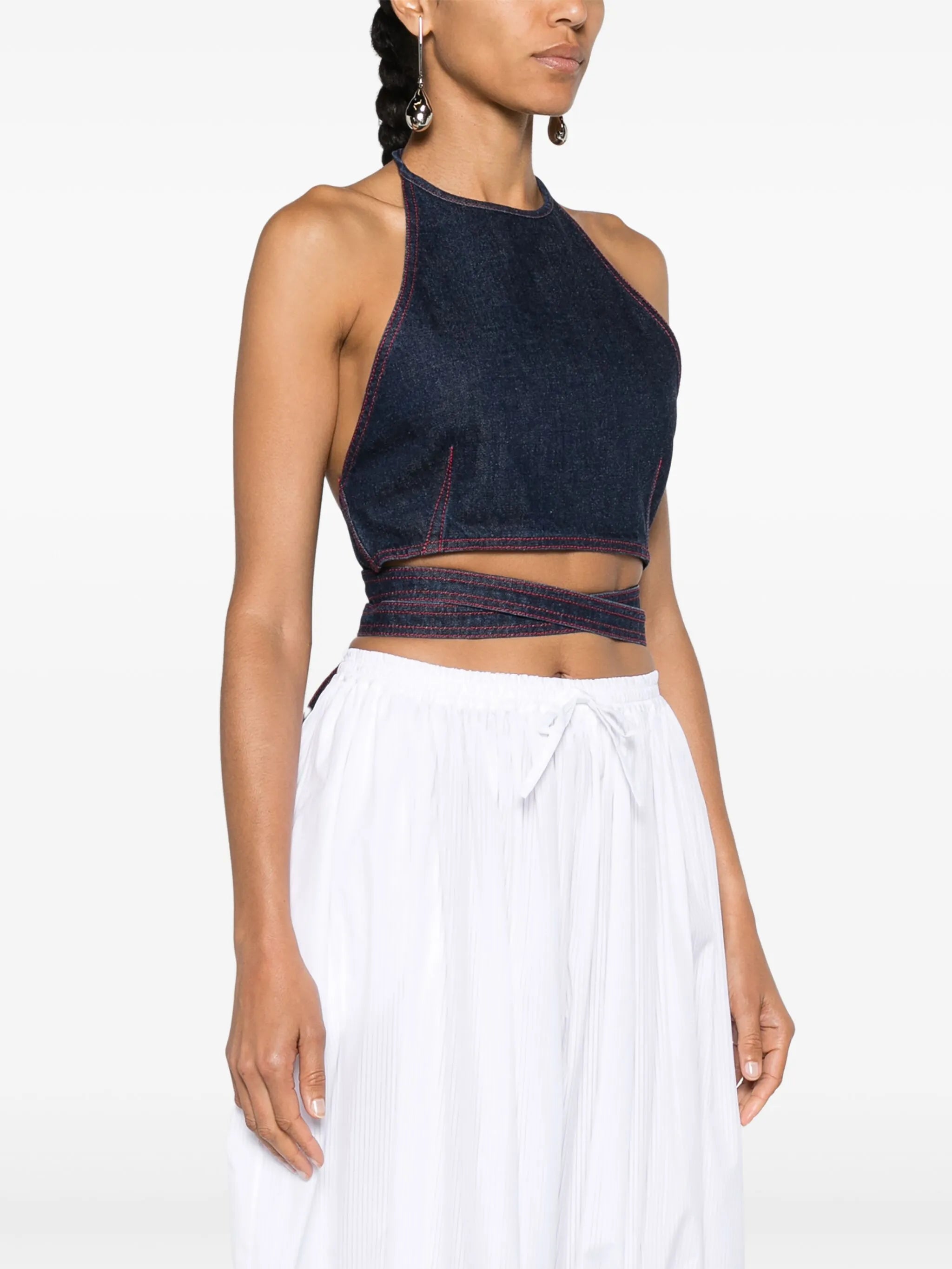 halterneck denim crop top