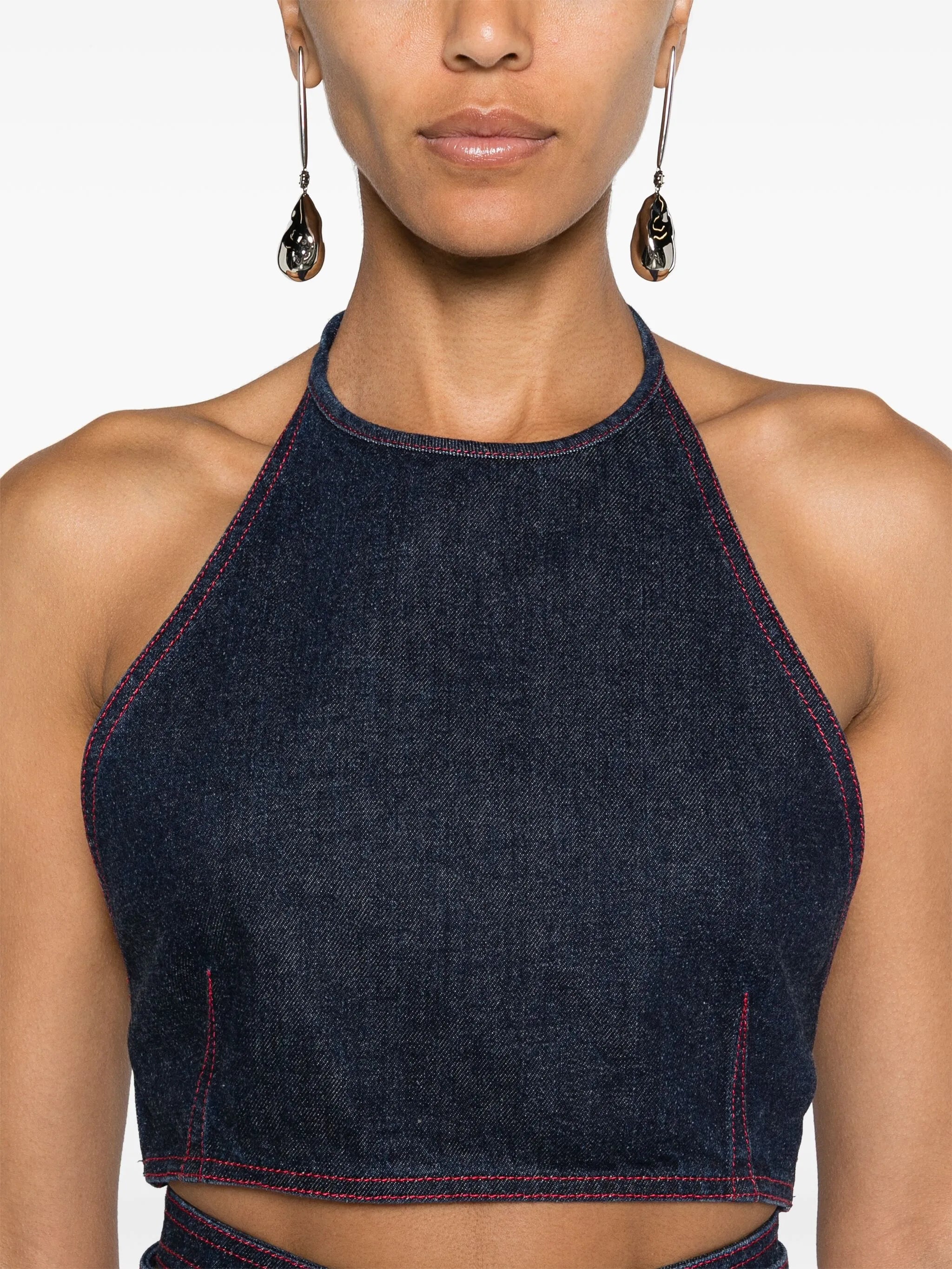 halterneck denim crop top