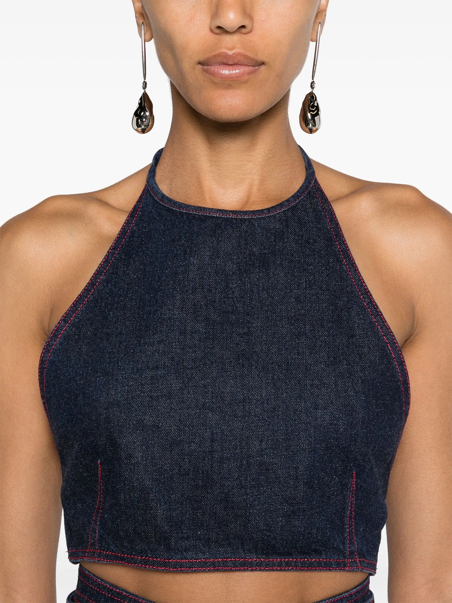 halterneck denim crop top