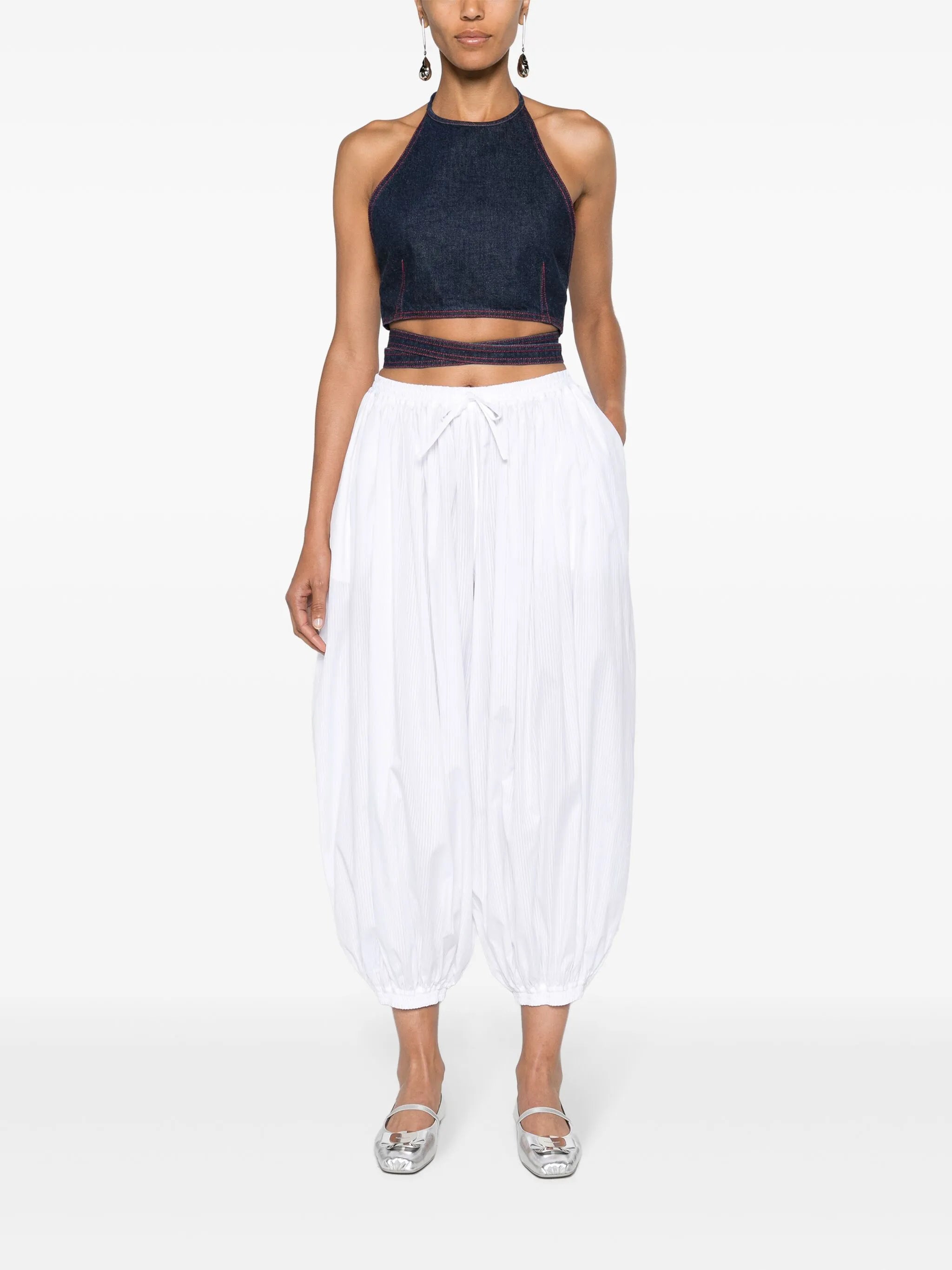 halterneck denim crop top