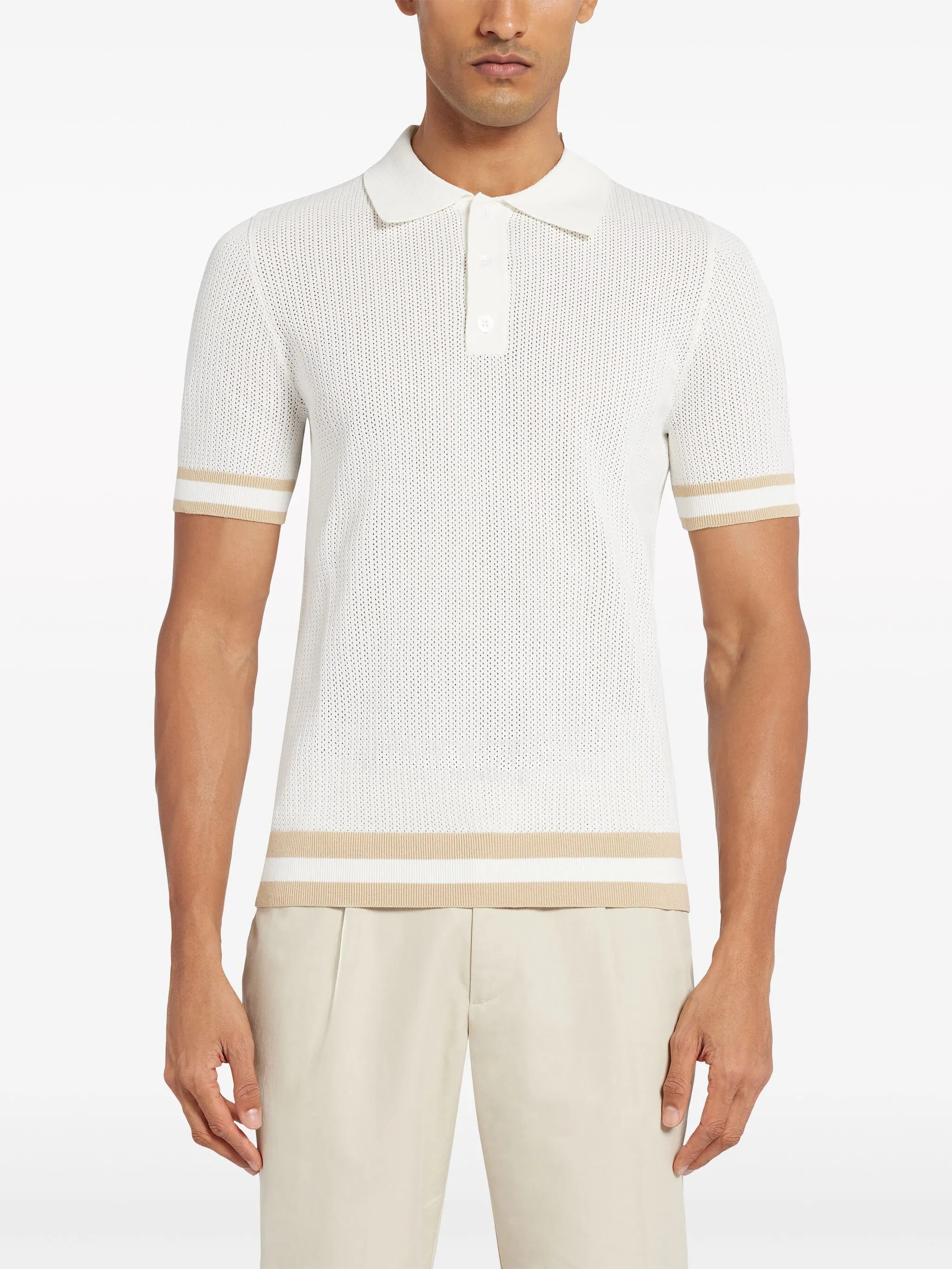 open-knit cotton polo shirt