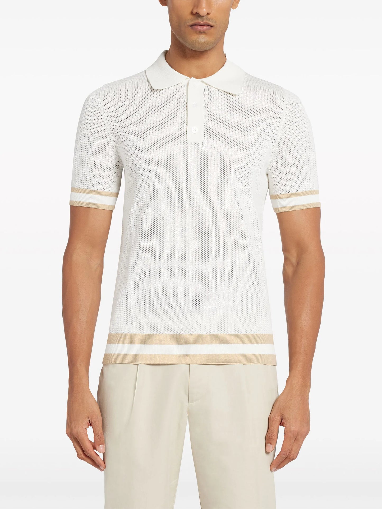 open-knit cotton polo shirt