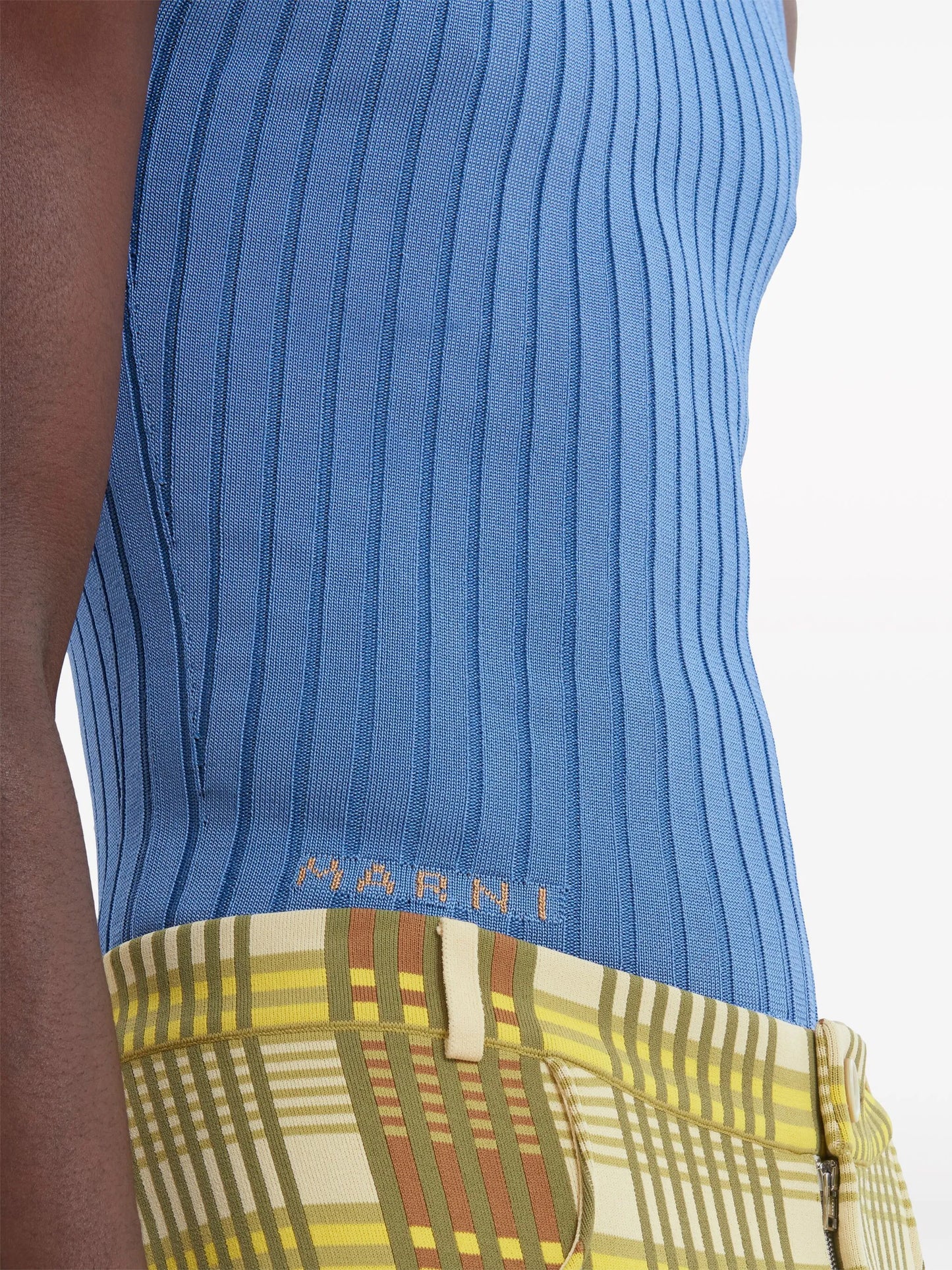 high-neck ribbed-knit tank top
