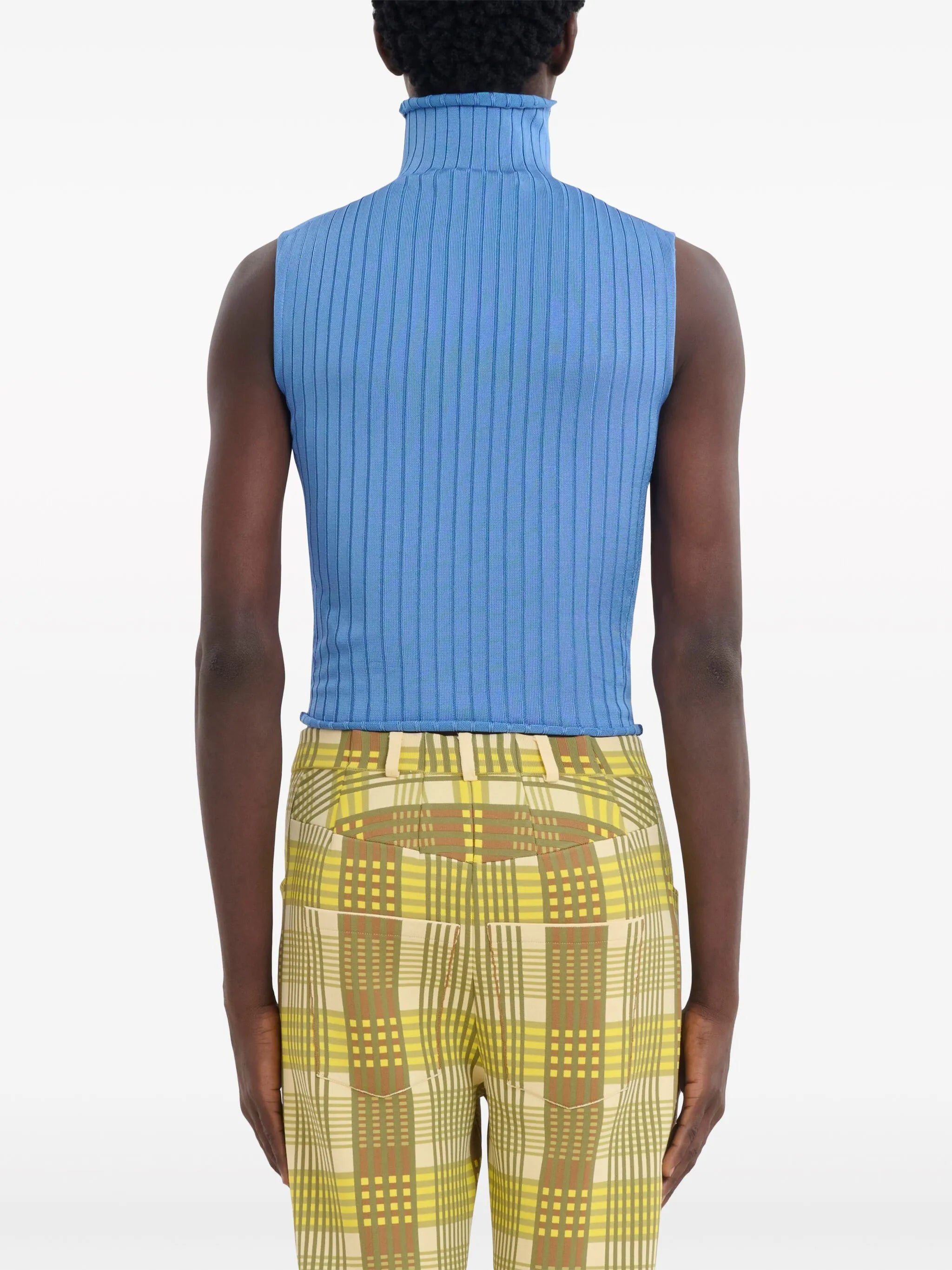 high-neck ribbed-knit tank top