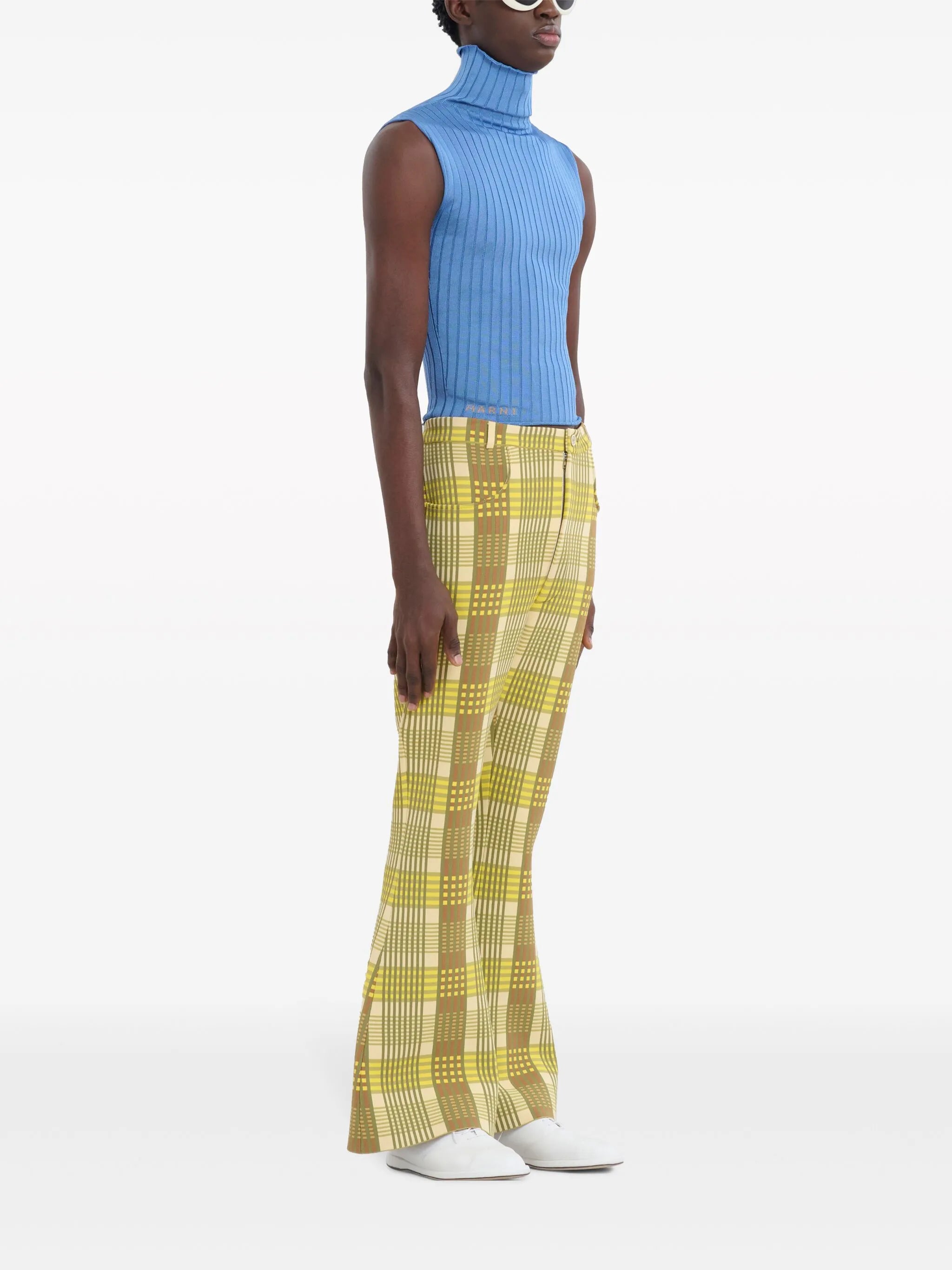 high-neck ribbed-knit tank top
