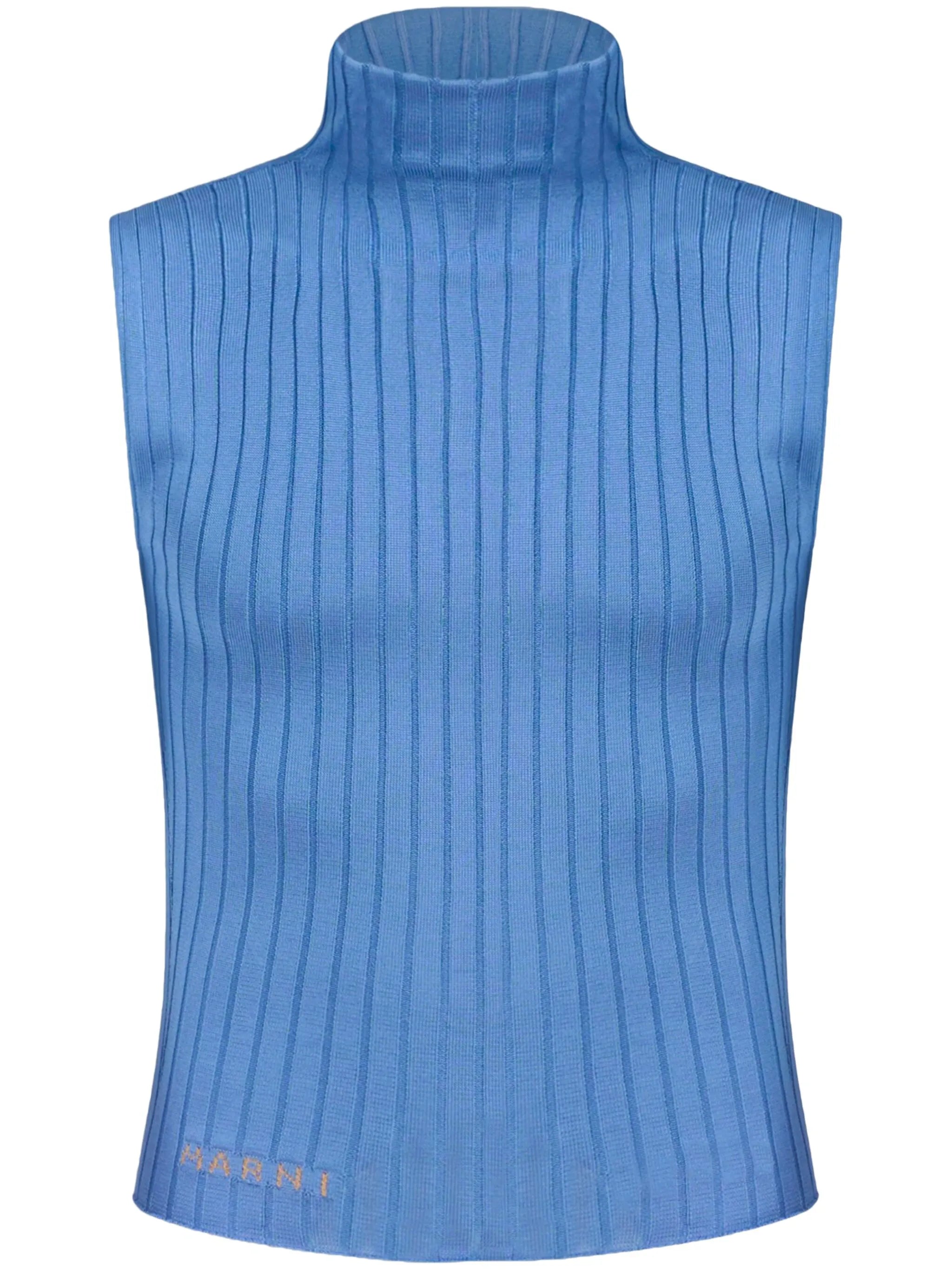 high-neck ribbed-knit tank top