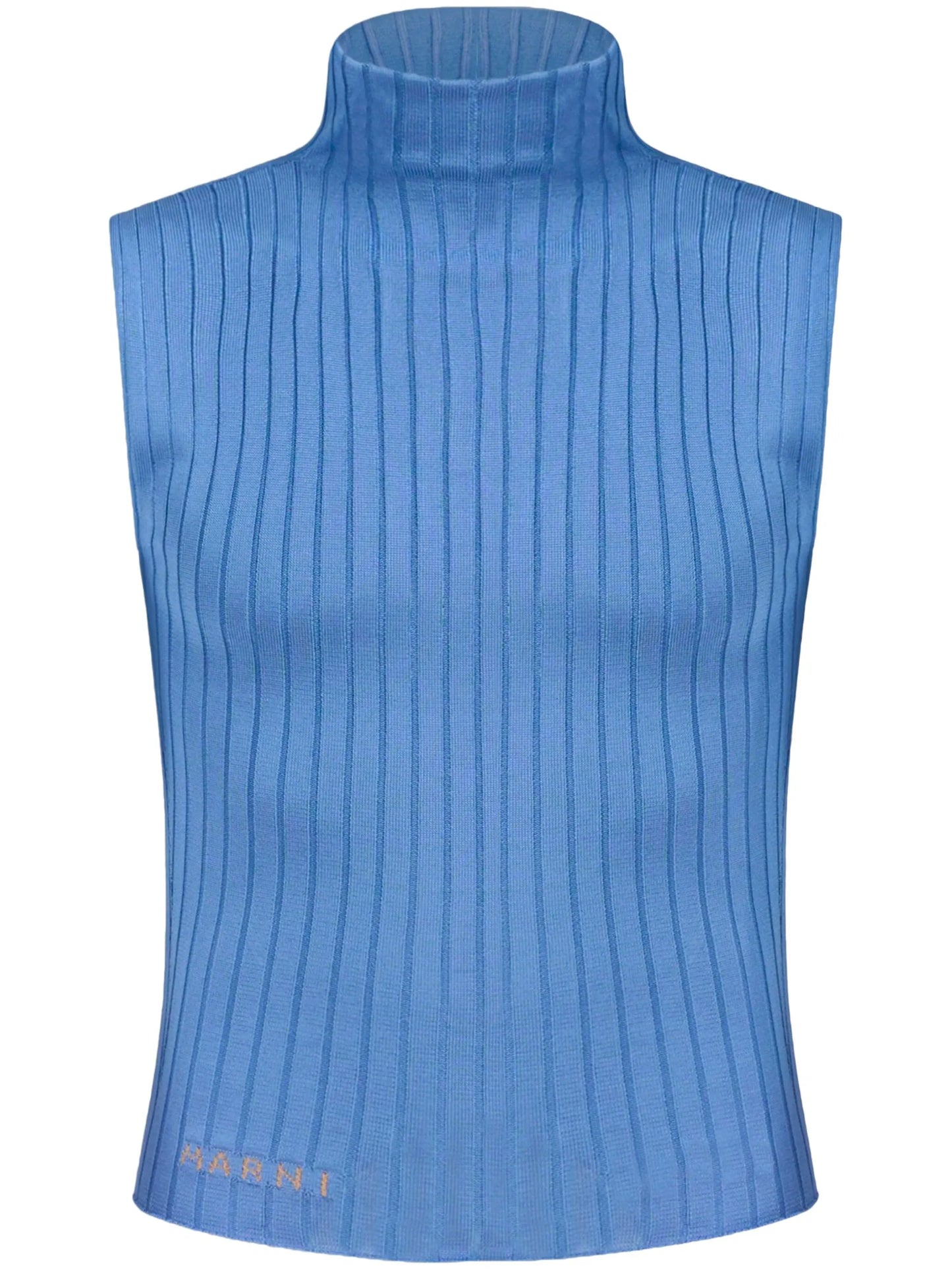 high-neck ribbed-knit tank top
