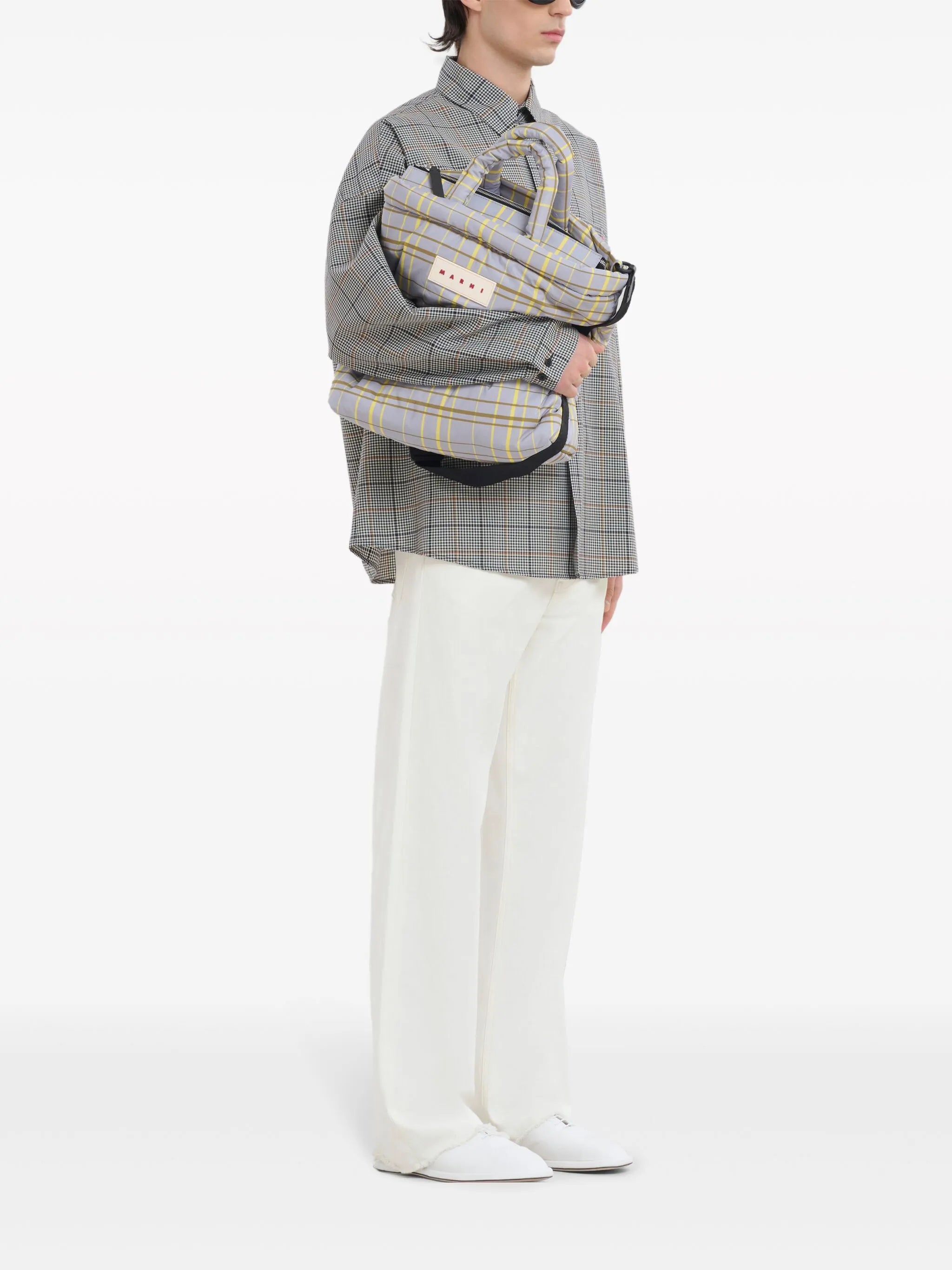 checked wool-blend shirt