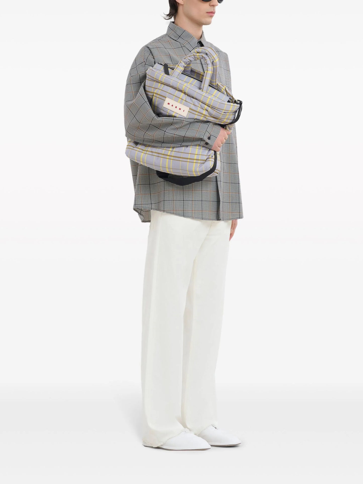checked wool-blend shirt