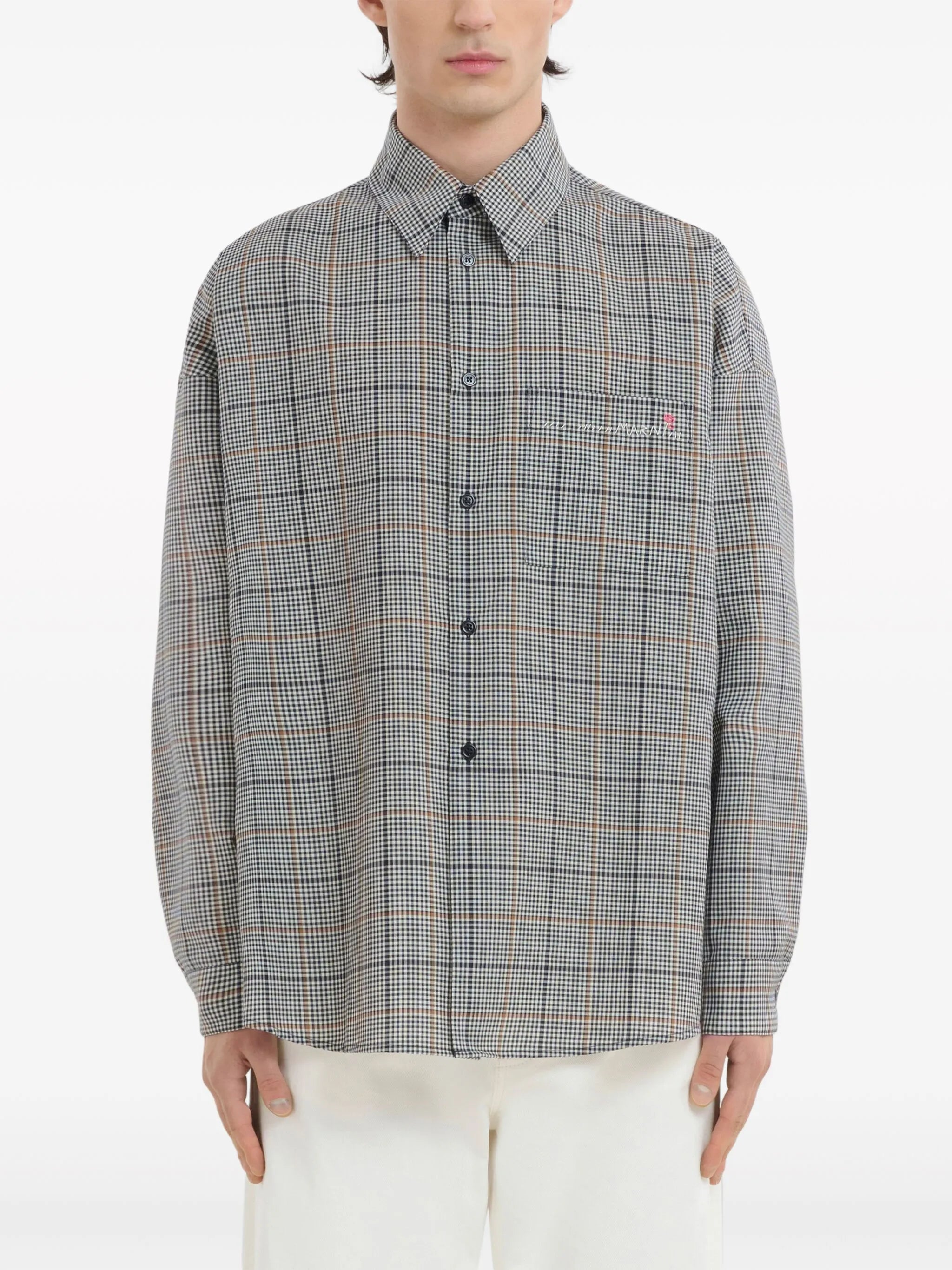 checked wool-blend shirt