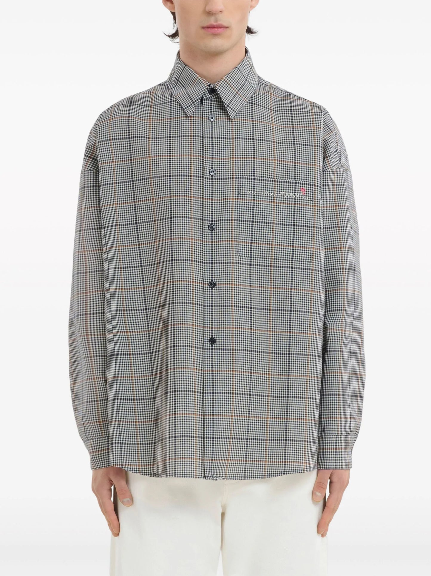 checked wool-blend shirt